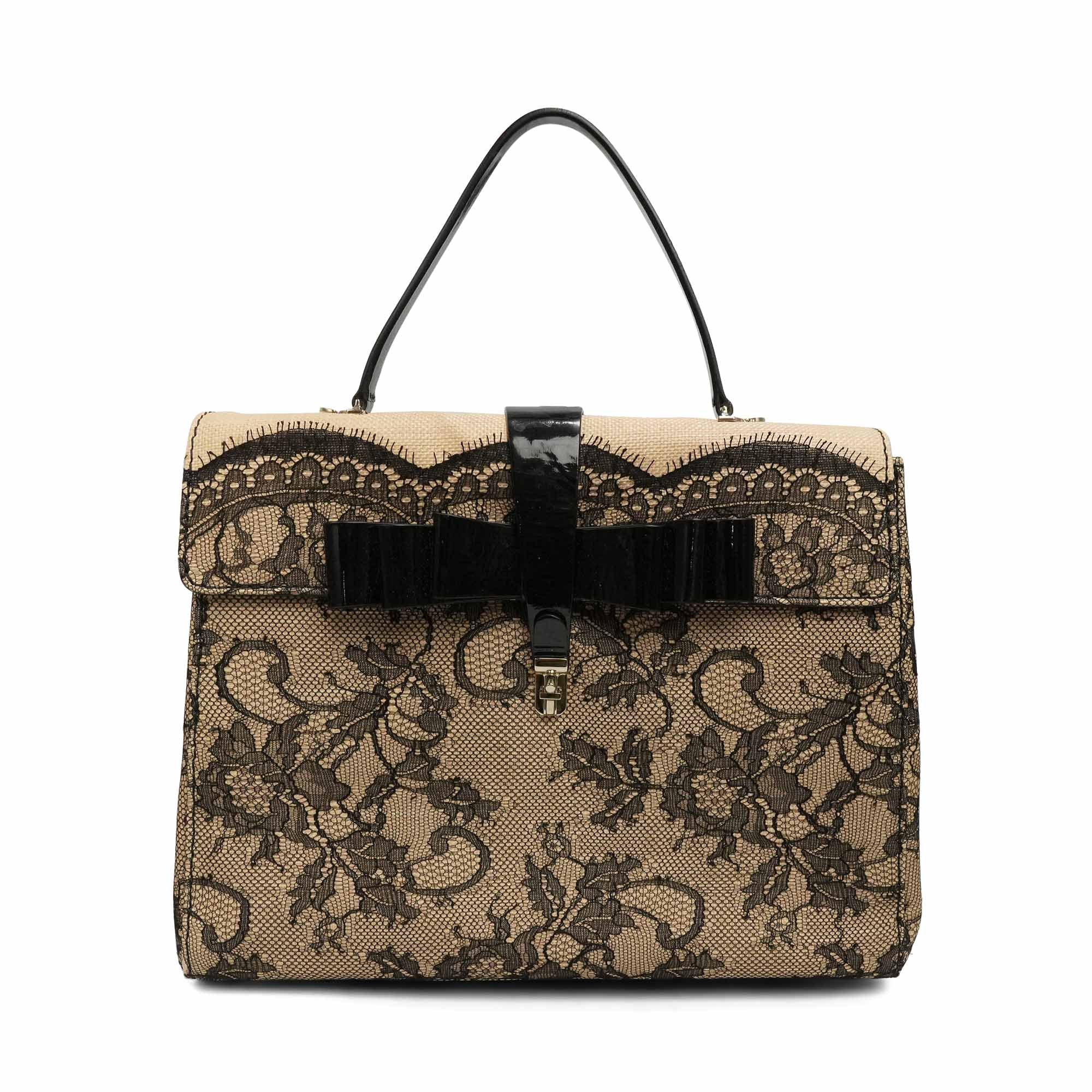 Valentino Lace Raffia Top Handle Handbag