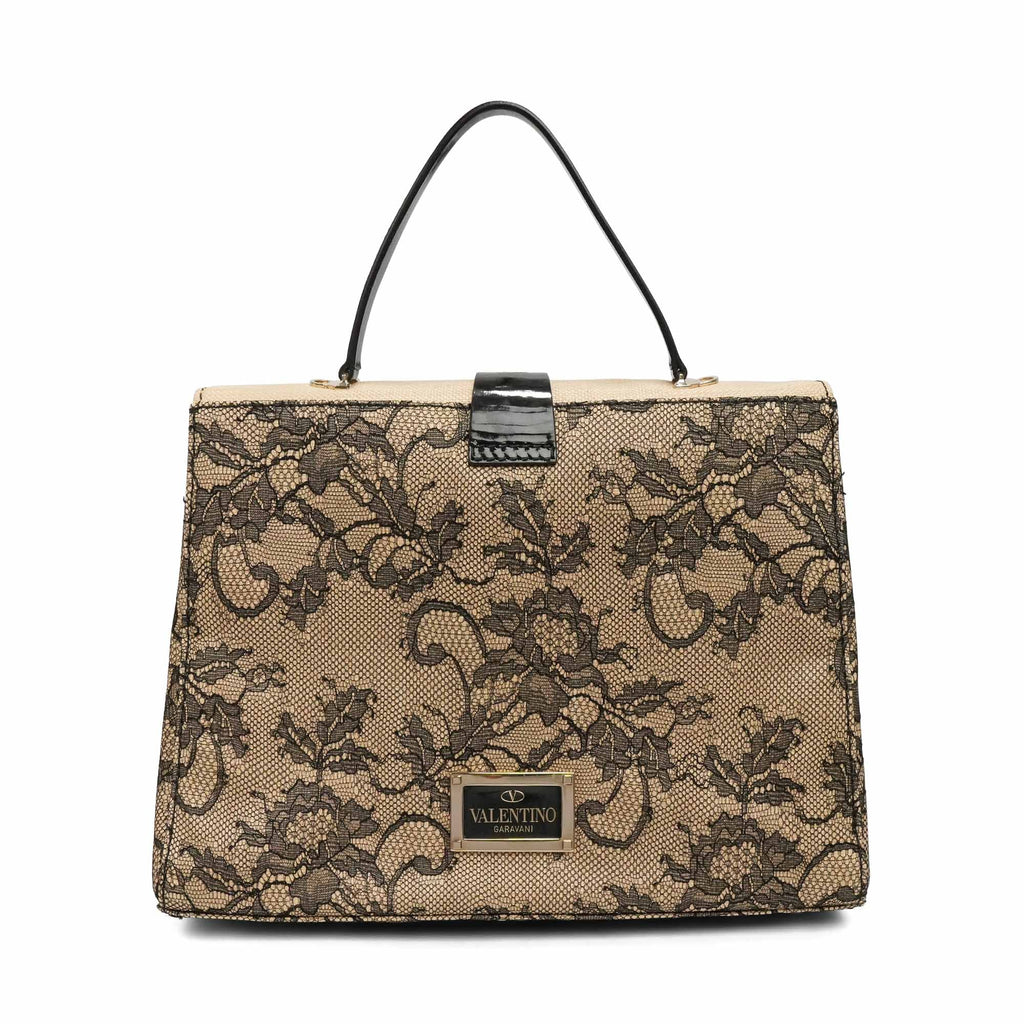 Valentino Lace Raffia Top Handle Handbag