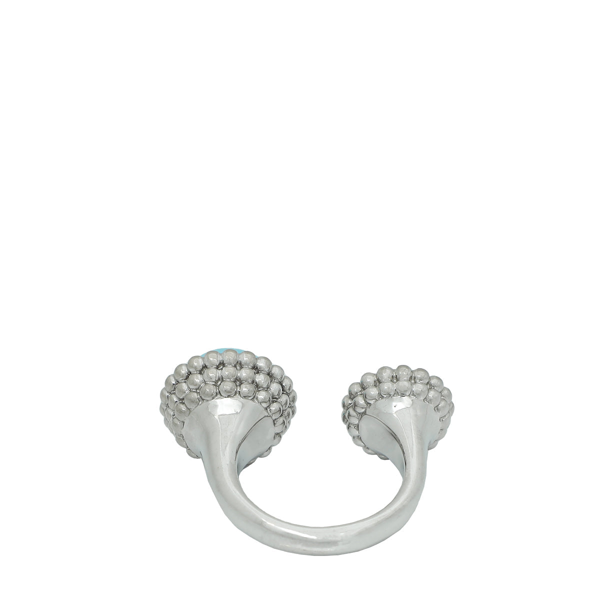 Van Cleef & Arpels 18K White Gold Diamond Turquoise Perlée Couleurs Between the Finger Ring 48