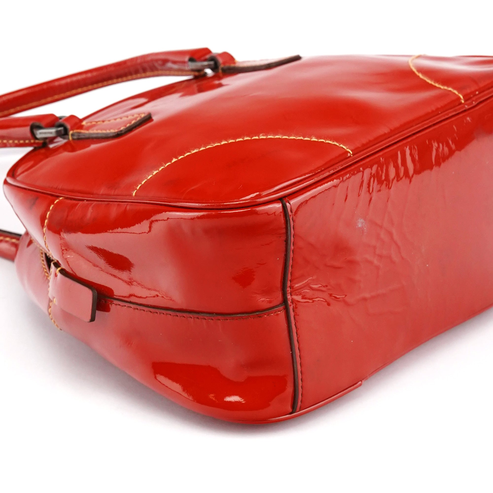 Red Spazzolato Leather Mini Bowling Bag