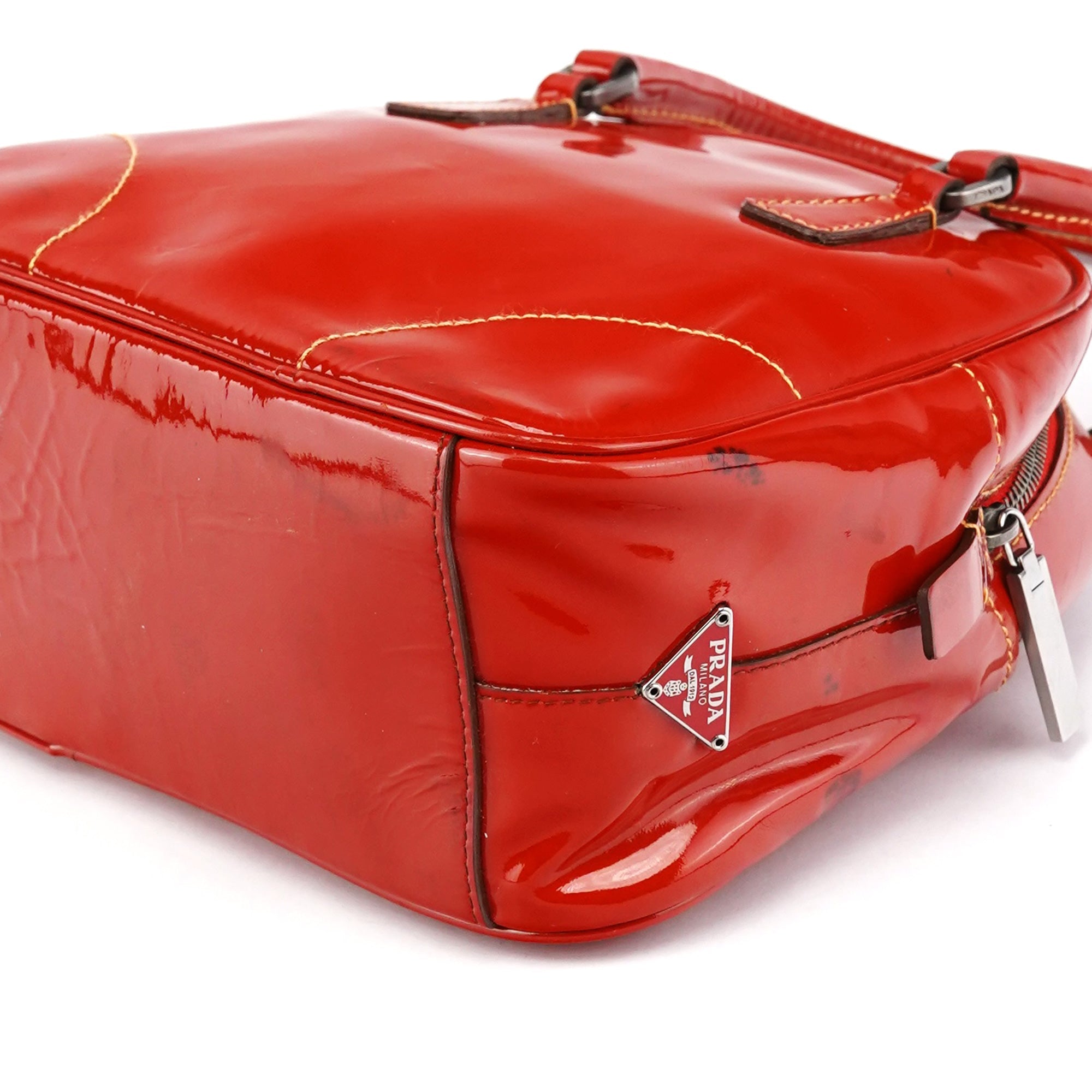 Red Spazzolato Leather Mini Bowling Bag