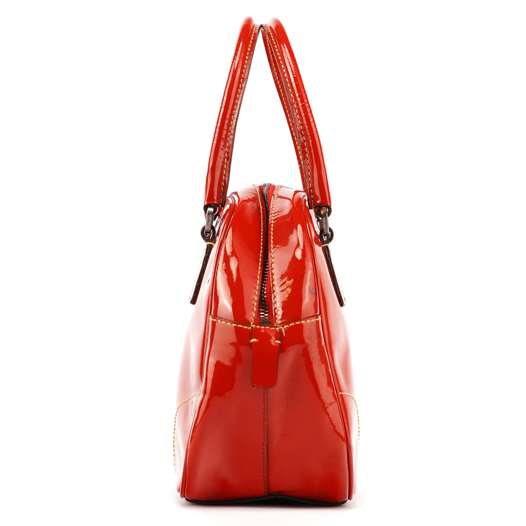 Red Spazzolato Leather Mini Bowling Bag
