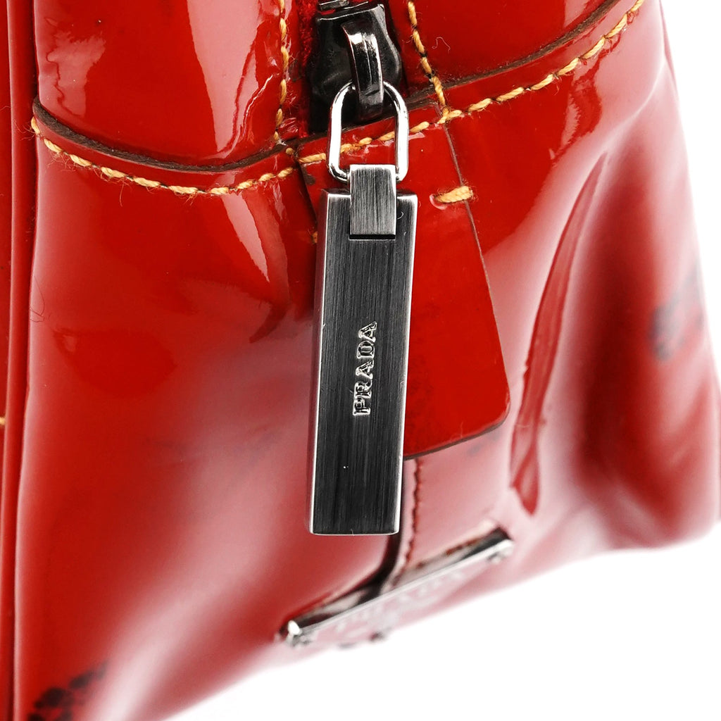 Red Spazzolato Leather Mini Bowling Bag