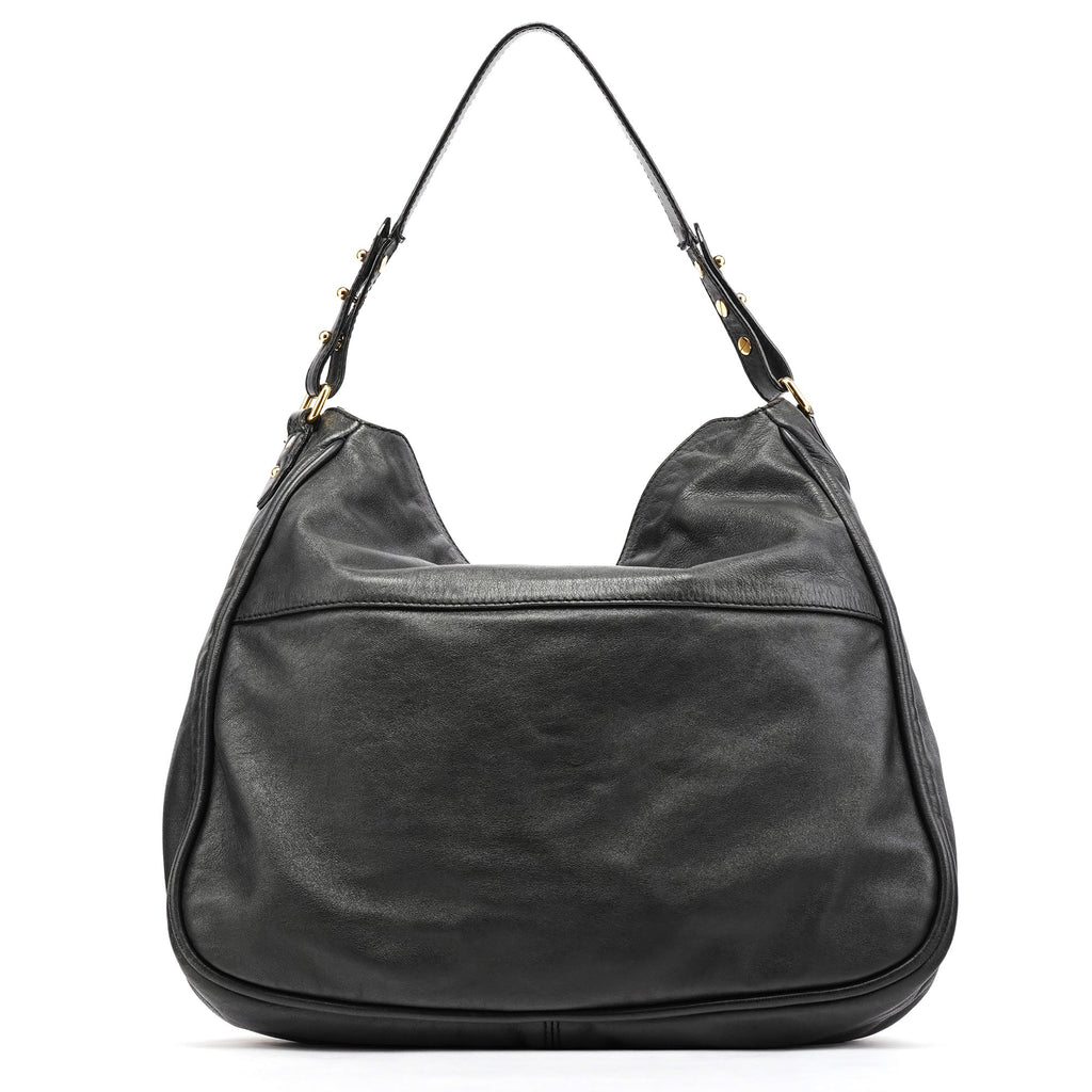 Black Leather Multi Pocket Hobo Shoulder Bag