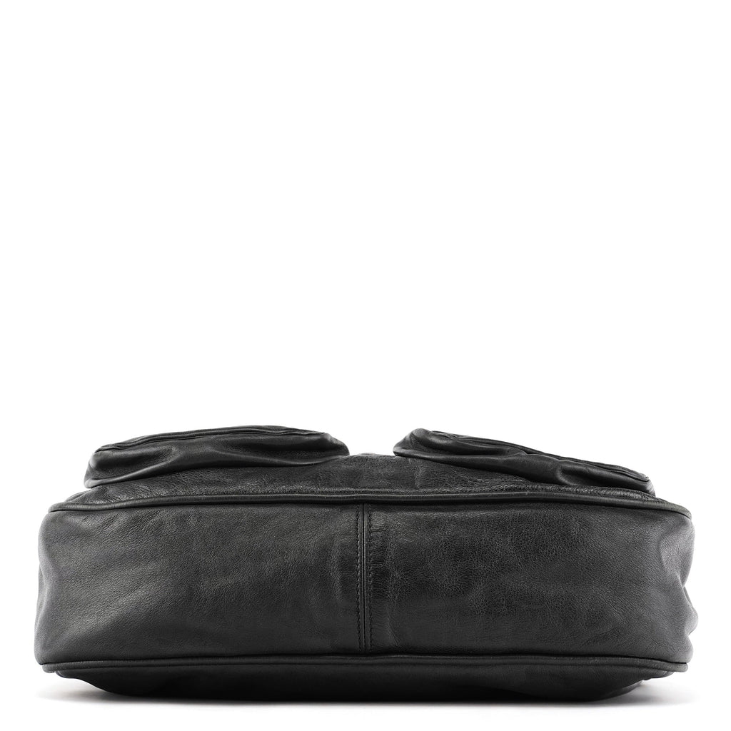 Black Leather Multi Pocket Hobo Shoulder Bag