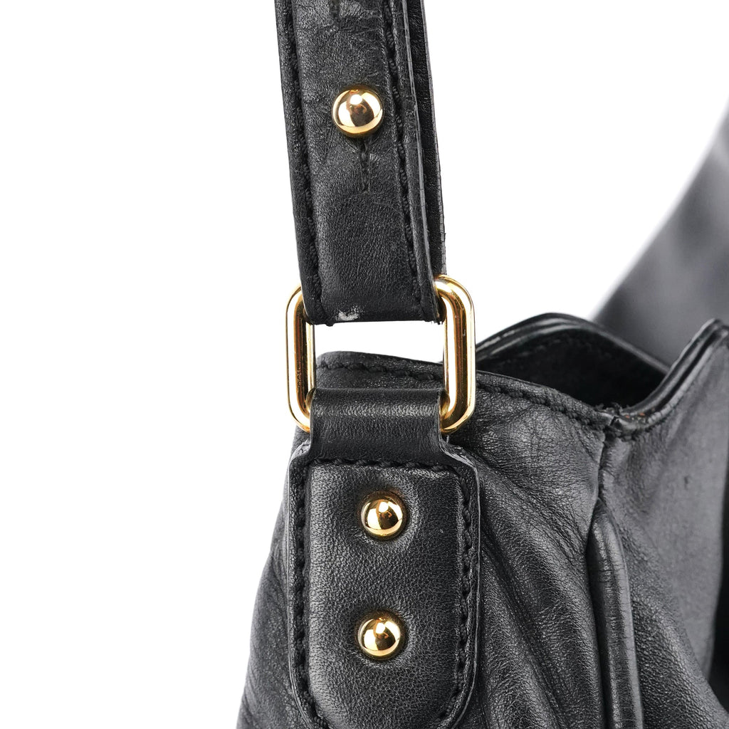 Black Leather Multi Pocket Hobo Shoulder Bag