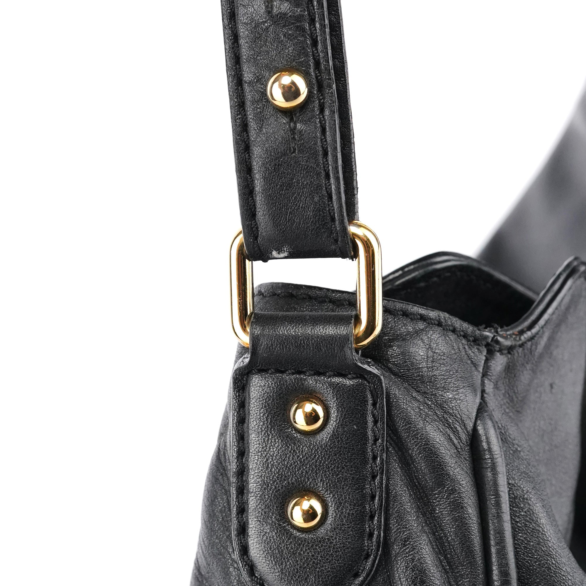 Black Leather Multi Pocket Hobo Shoulder Bag
