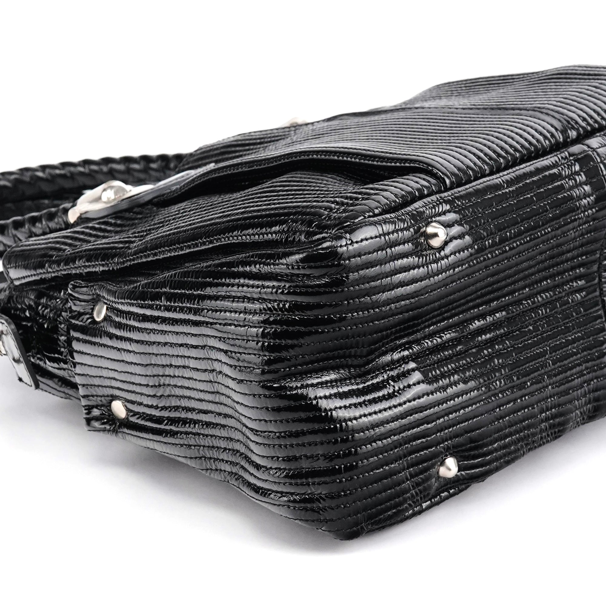Black Quilted Patent Leather Heloise Tote Bag