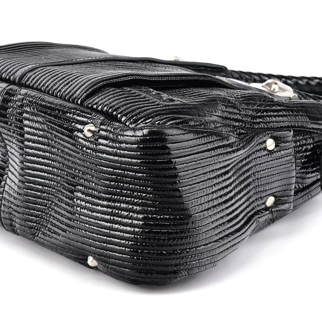 Black Quilted Patent Leather Heloise Tote Bag