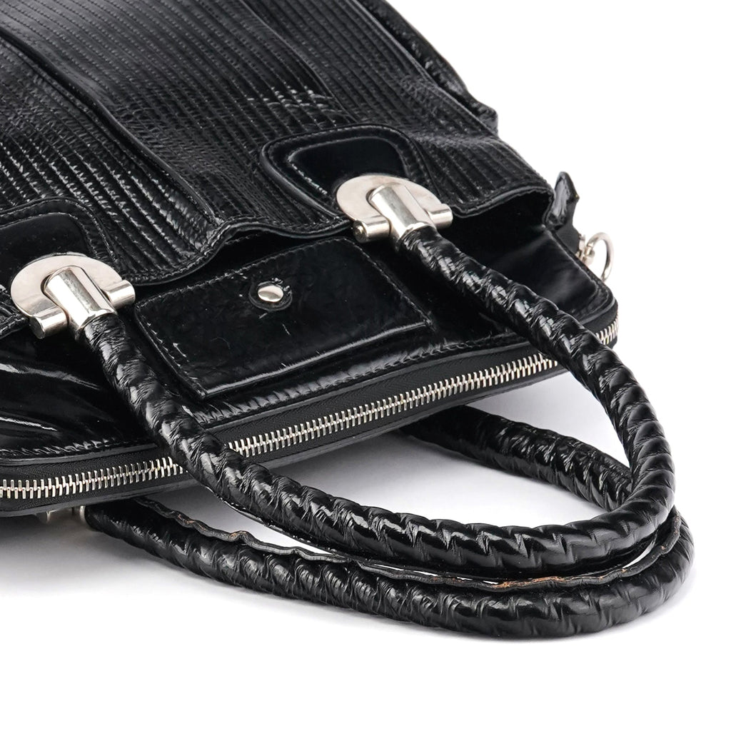 Black Quilted Patent Leather Heloise Tote Bag