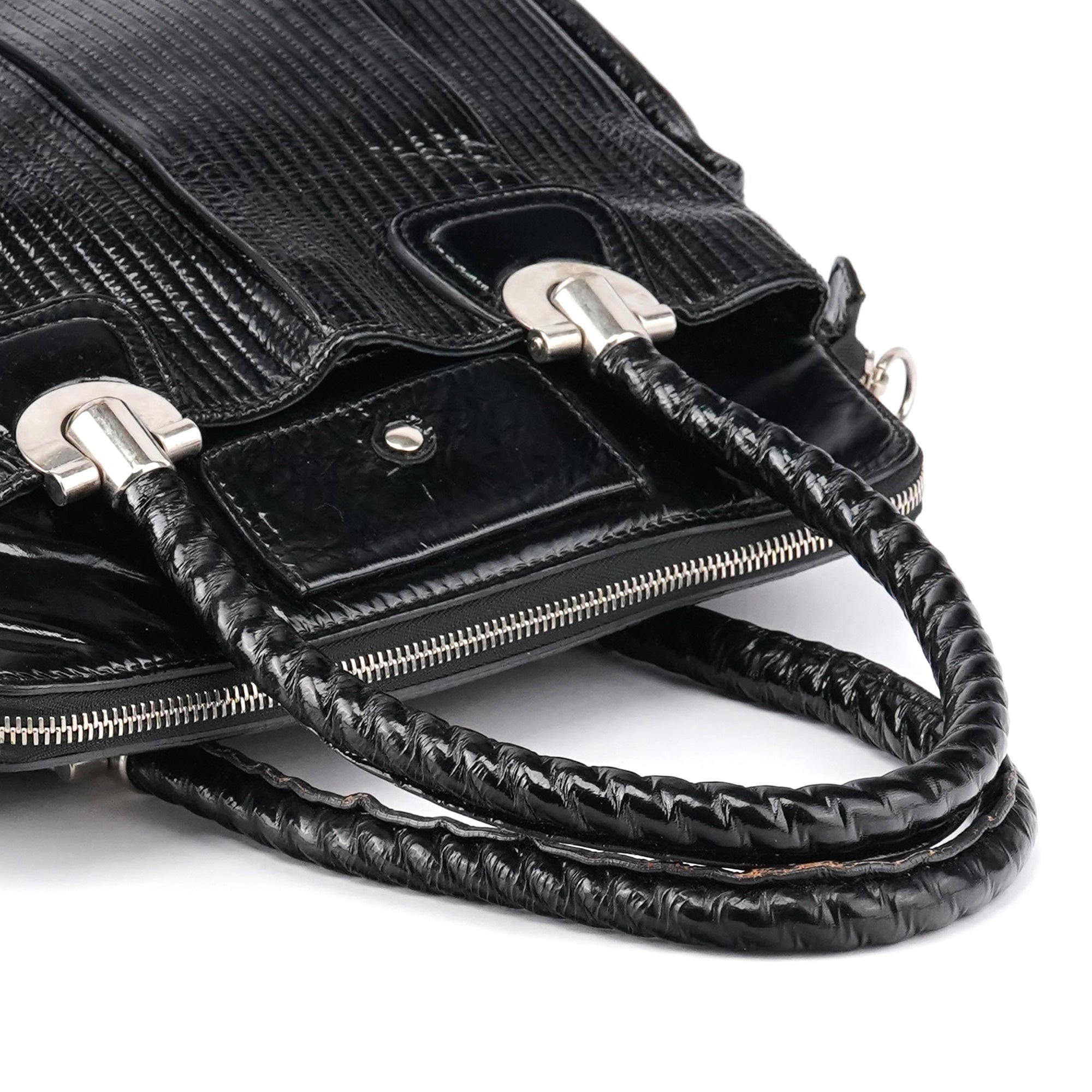 Black Quilted Patent Leather Heloise Tote Bag