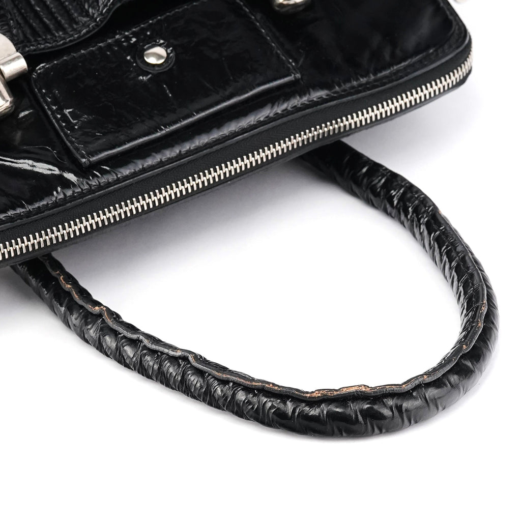 Black Quilted Patent Leather Heloise Tote Bag