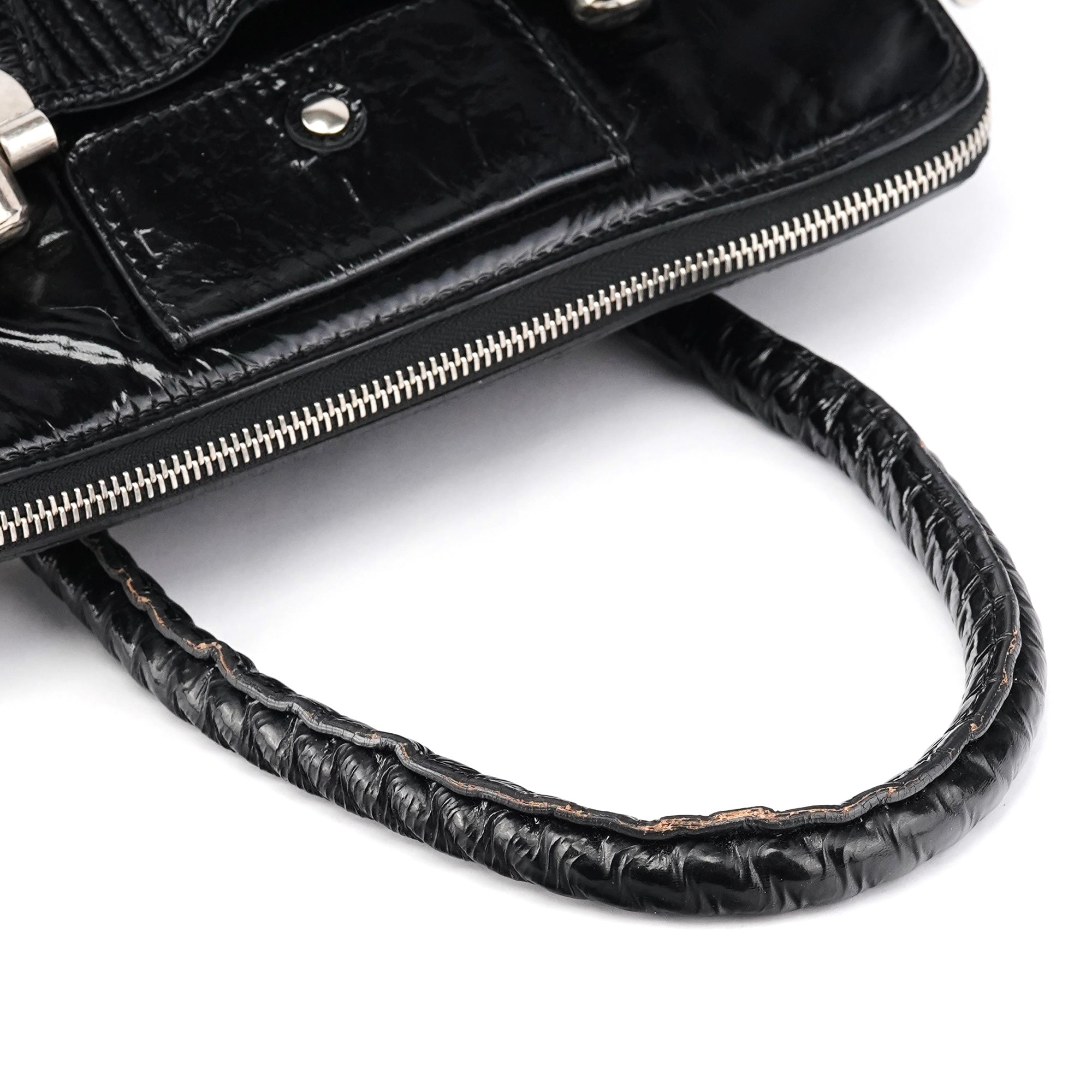 Black Quilted Patent Leather Heloise Tote Bag