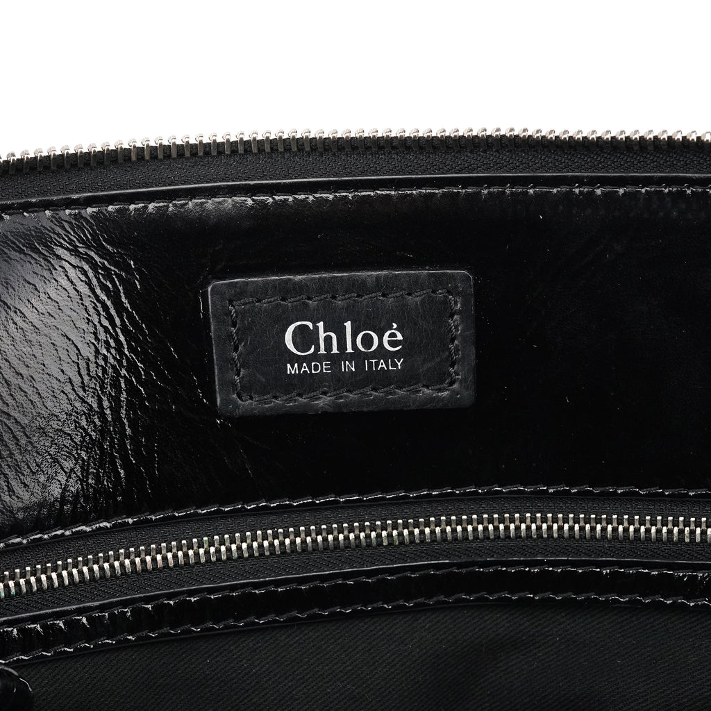 Black Quilted Patent Leather Heloise Tote Bag