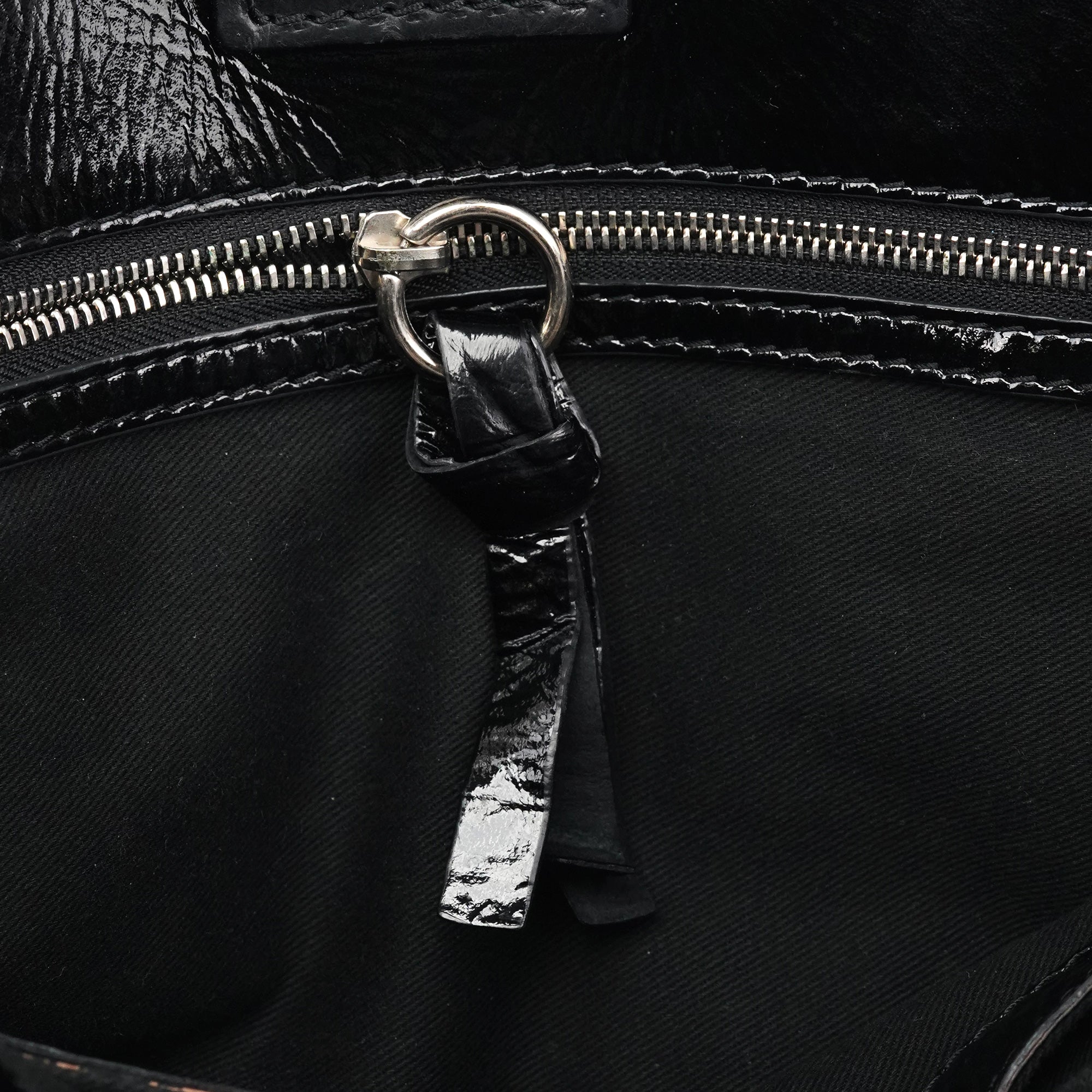 Black Quilted Patent Leather Heloise Tote Bag