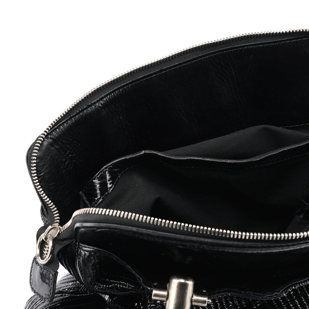 Black Quilted Patent Leather Heloise Tote Bag