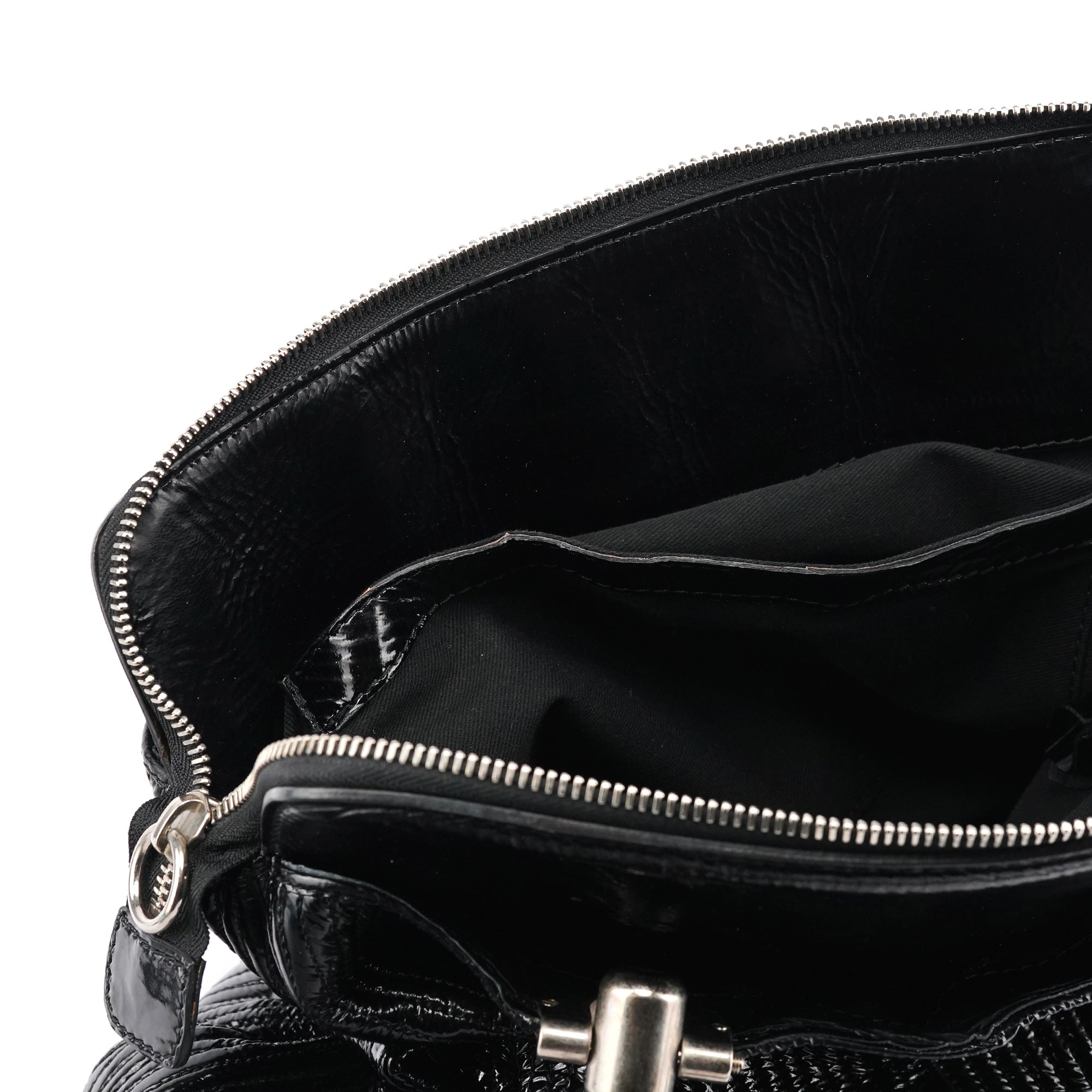 Black Quilted Patent Leather Heloise Tote Bag