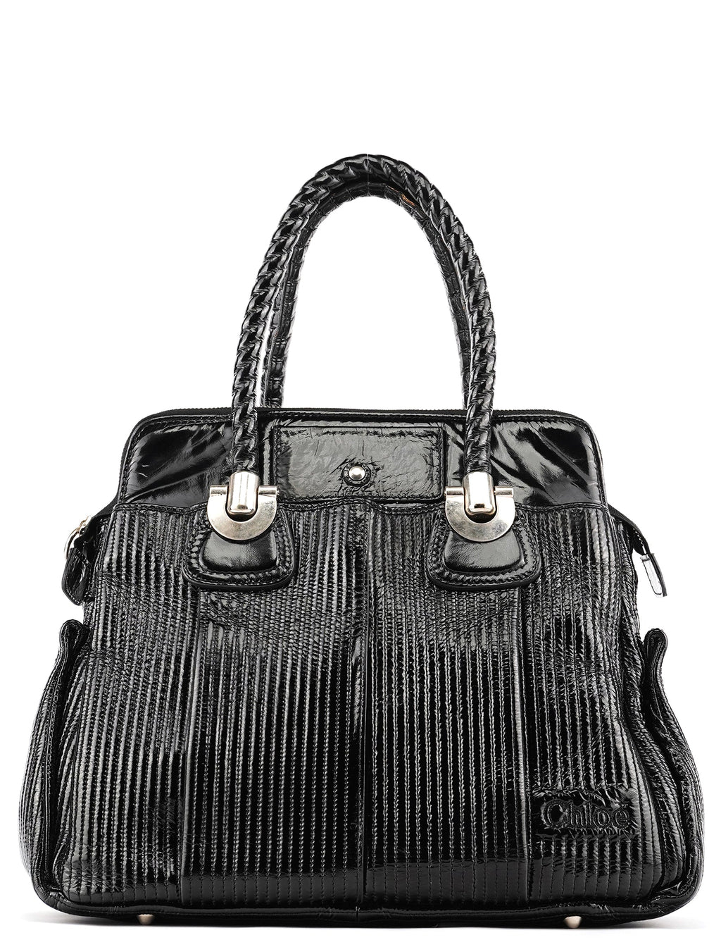 Black Quilted Patent Leather Heloise Tote Bag
