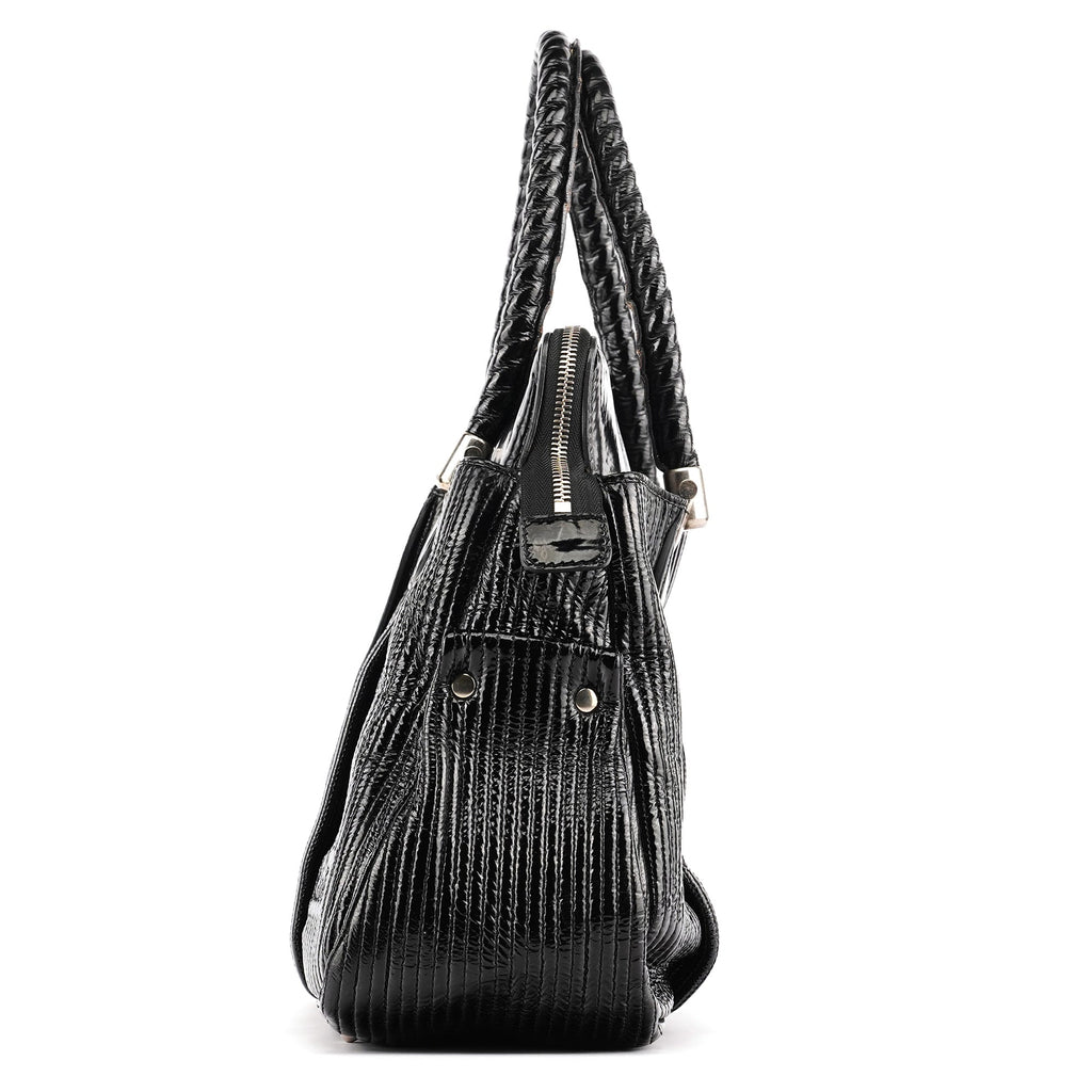 Black Quilted Patent Leather Heloise Tote Bag