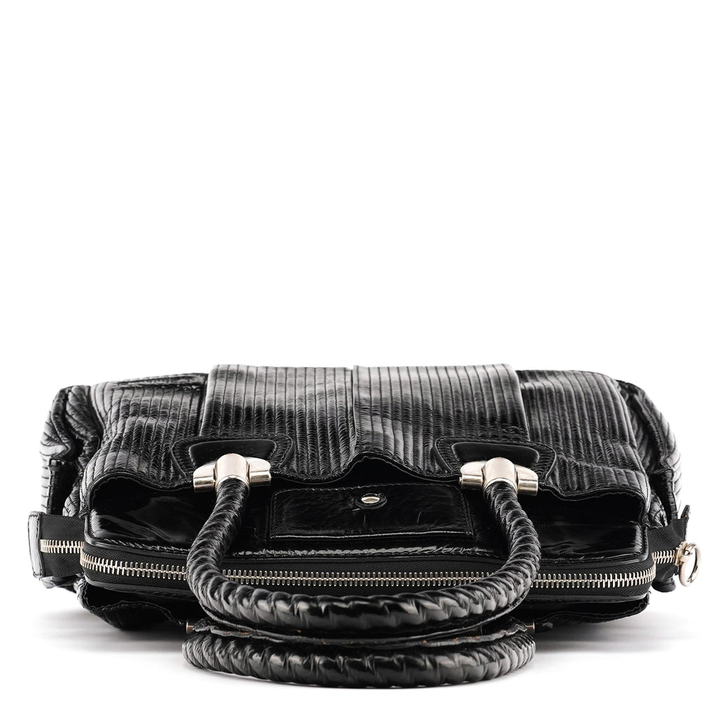 Black Quilted Patent Leather Heloise Tote Bag