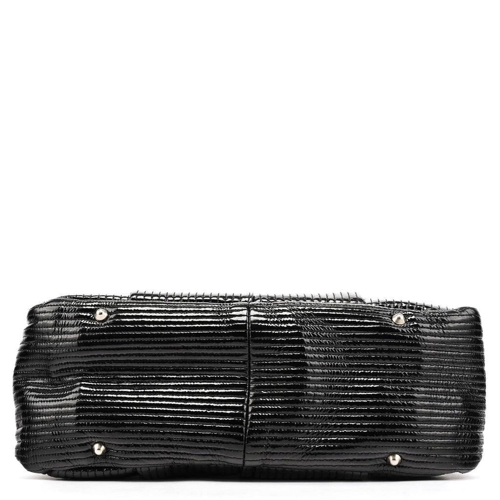 Black Quilted Patent Leather Heloise Tote Bag