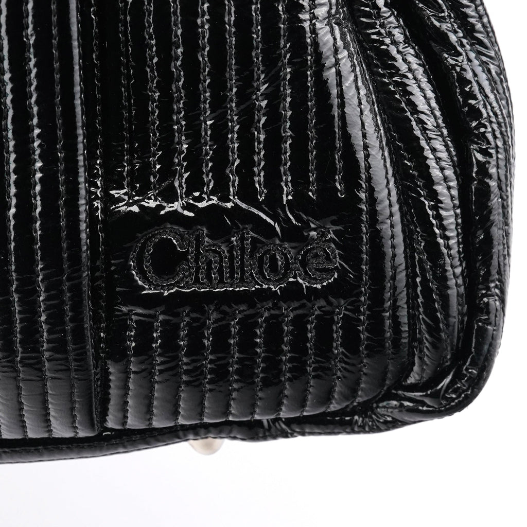 Black Quilted Patent Leather Heloise Tote Bag