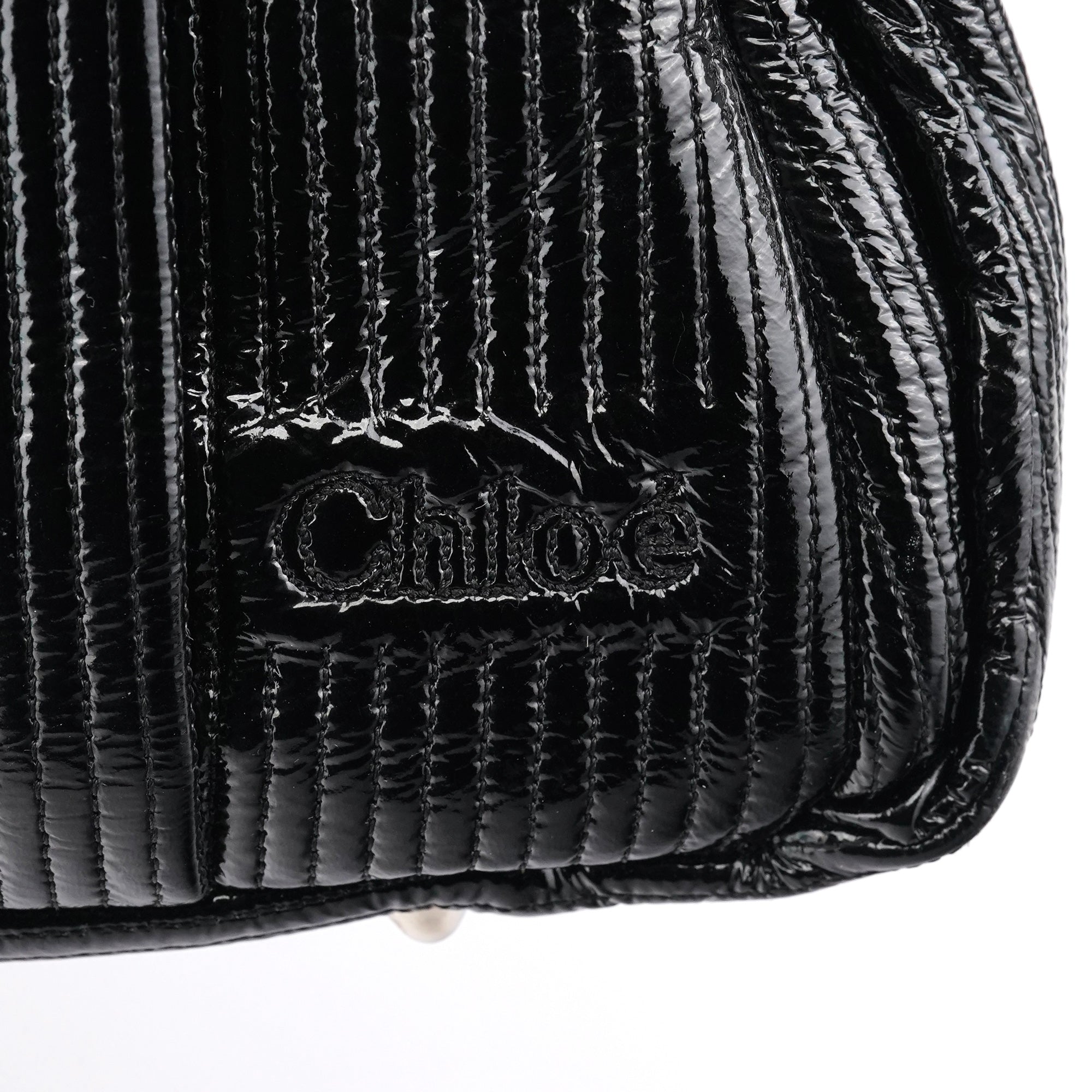 Black Quilted Patent Leather Heloise Tote Bag