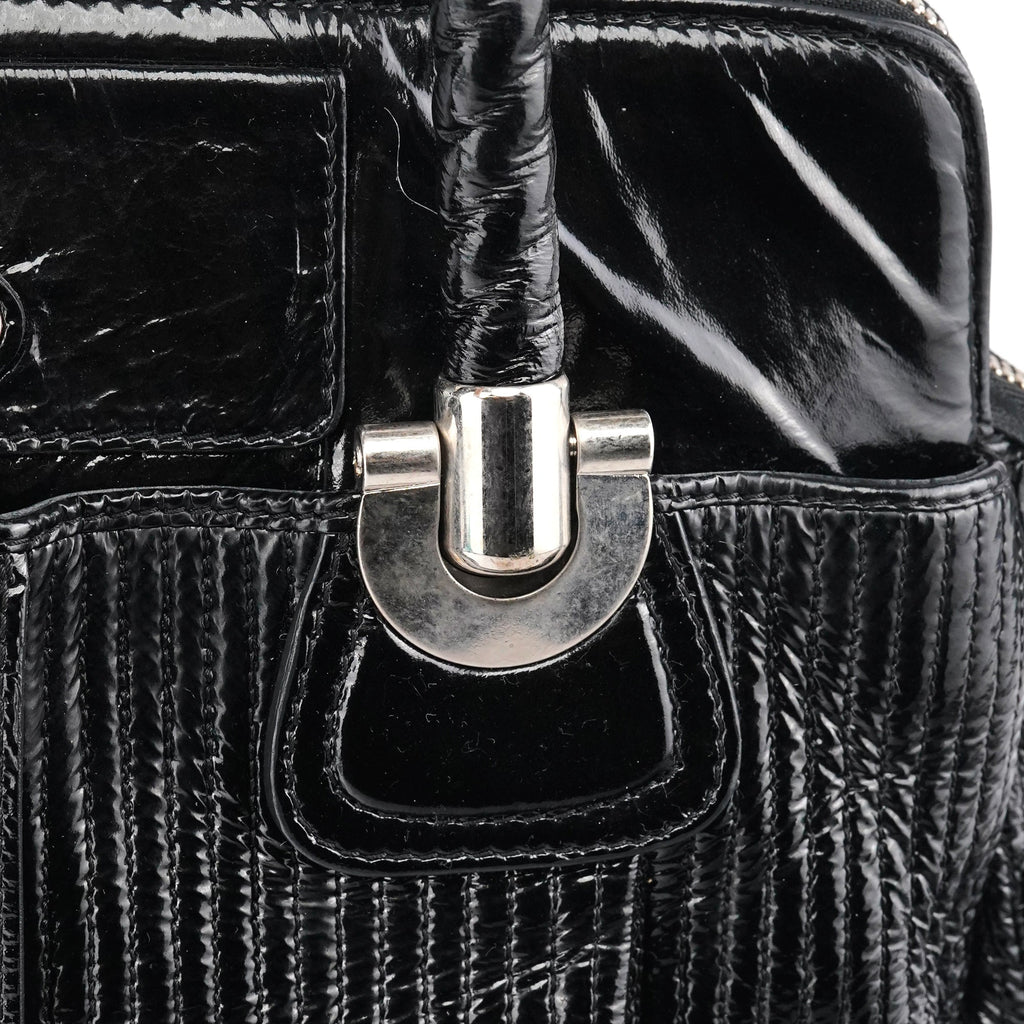 Black Quilted Patent Leather Heloise Tote Bag