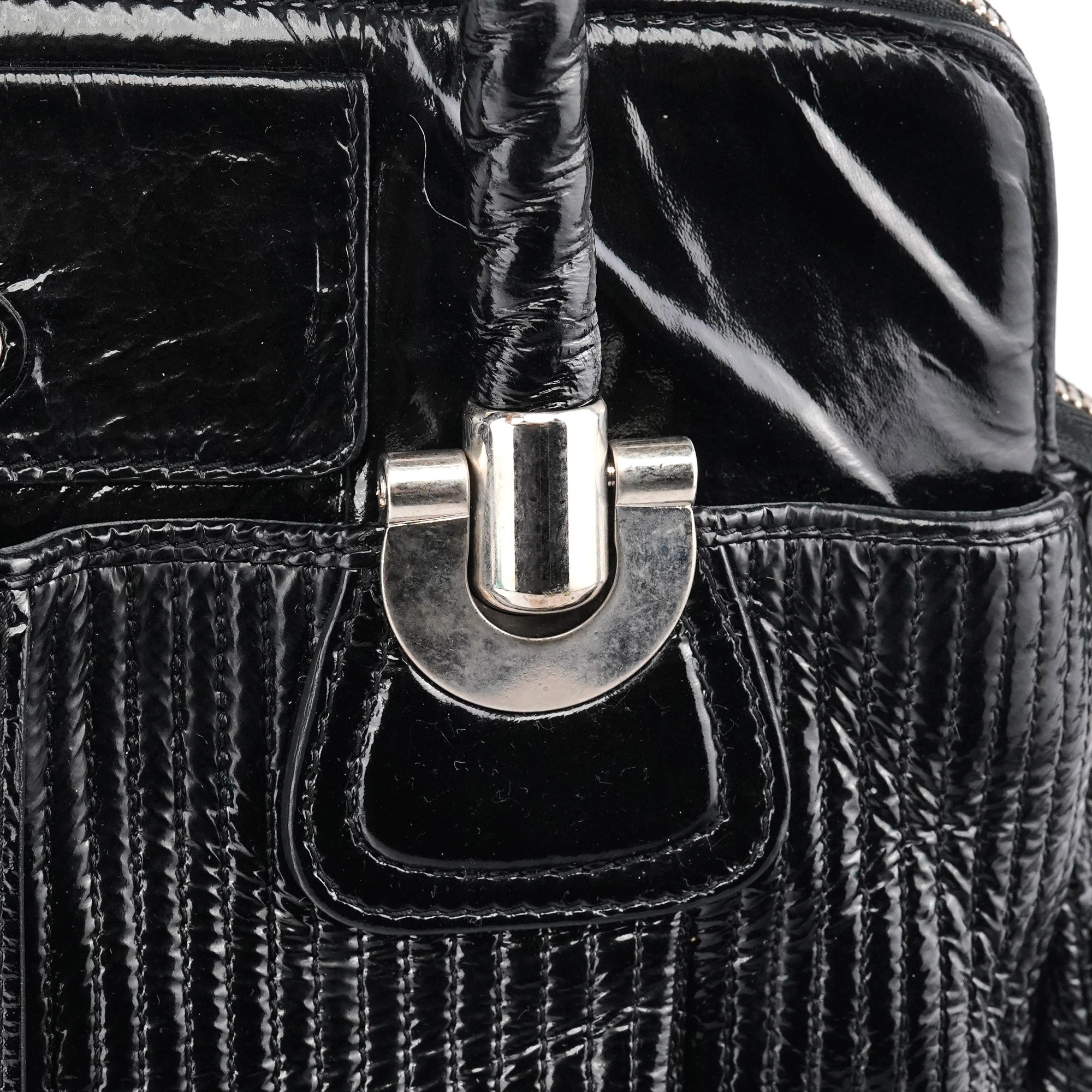 Black Quilted Patent Leather Heloise Tote Bag