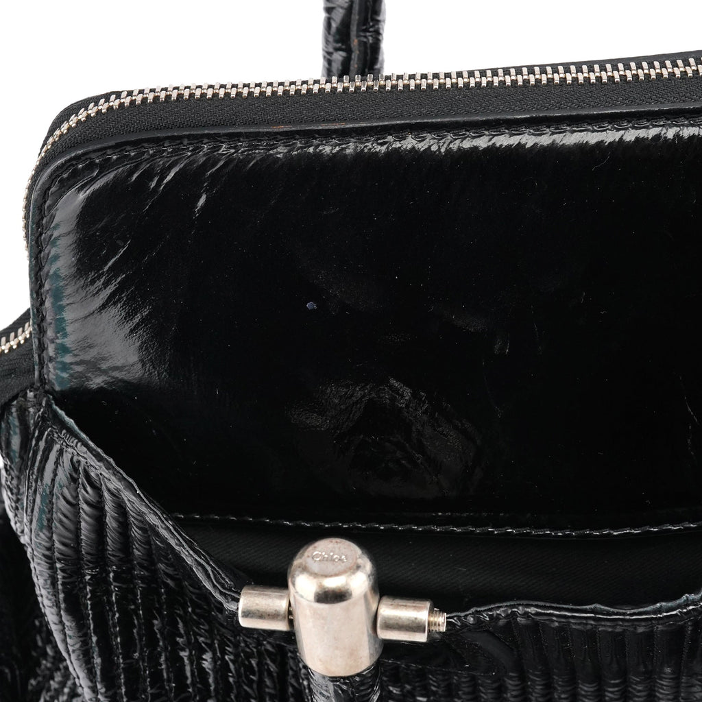 Black Quilted Patent Leather Heloise Tote Bag