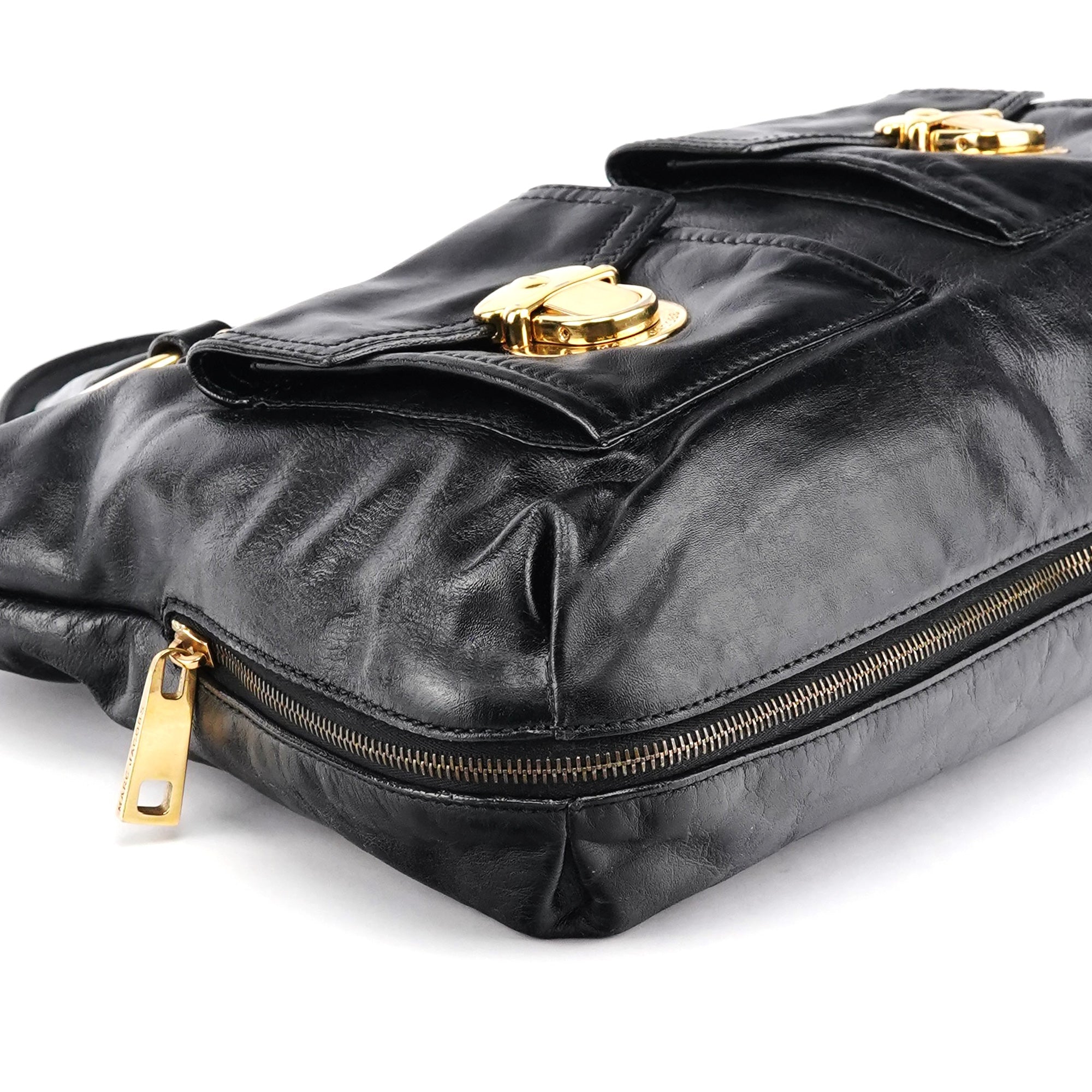 Black Leather Multi Pocket 2-Way Bag