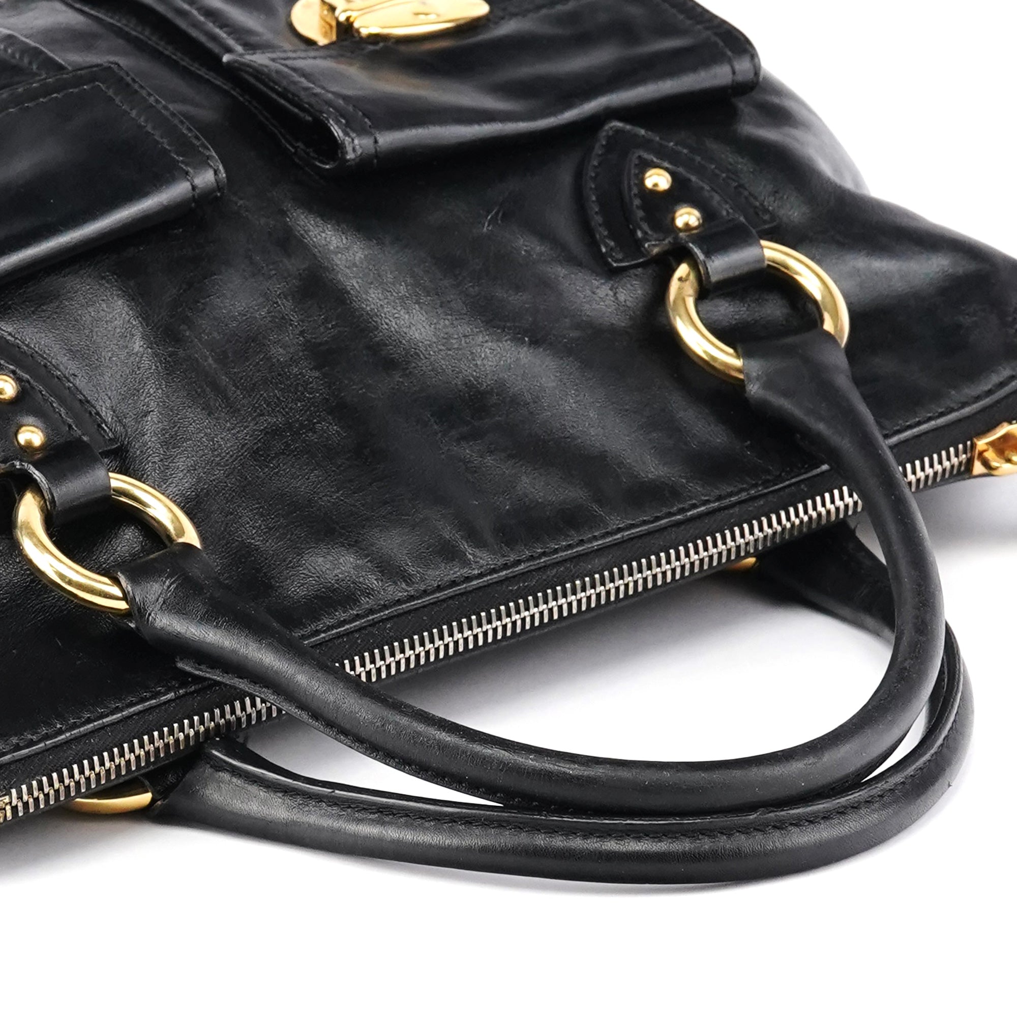 Black Leather Multi Pocket 2-Way Bag