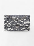 Chanel Classic Double Flap Navy Blue / White Cotton Medium