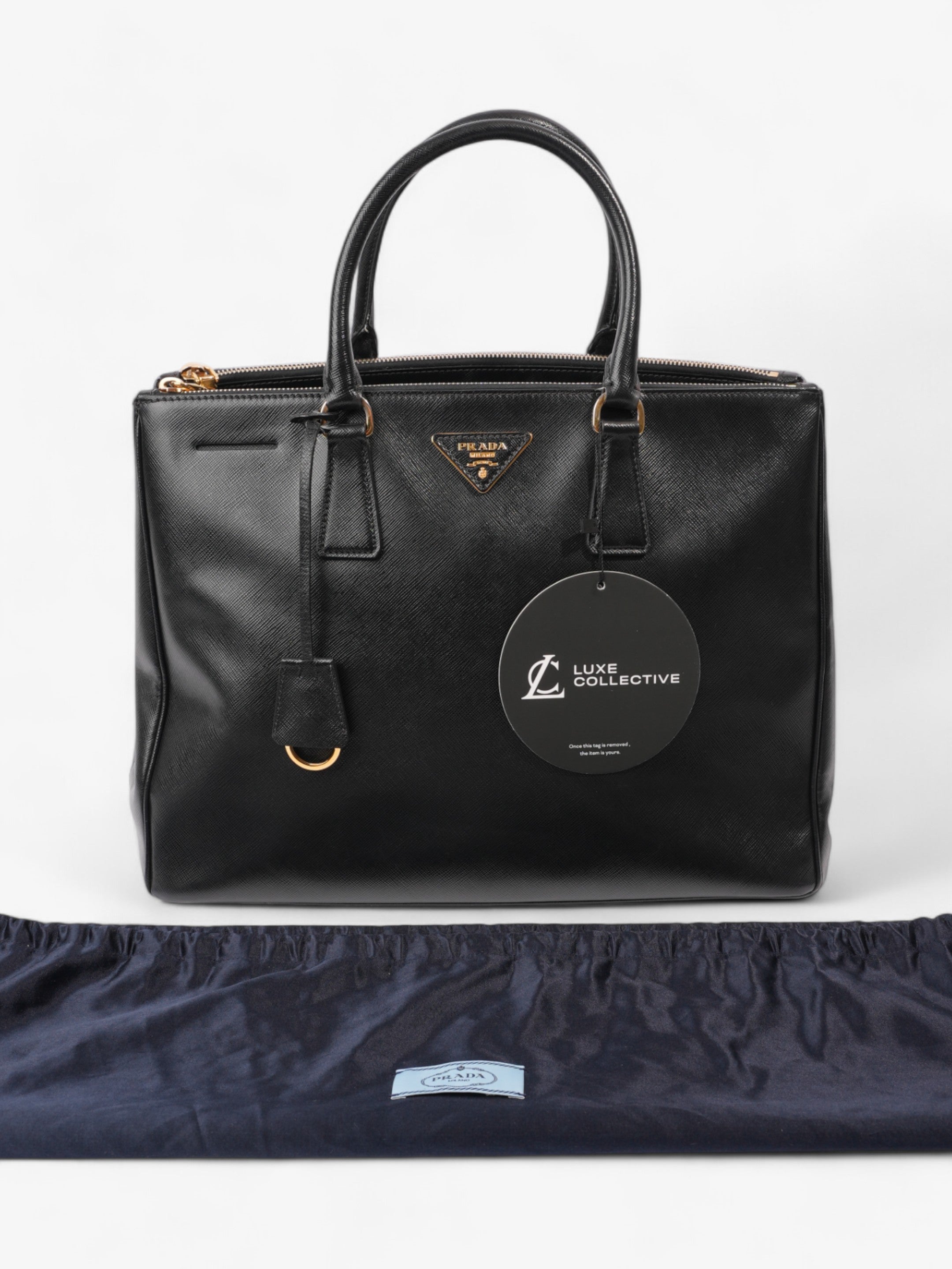 Prada Galleria Double Zip Tote Black Saffiano Leather Large