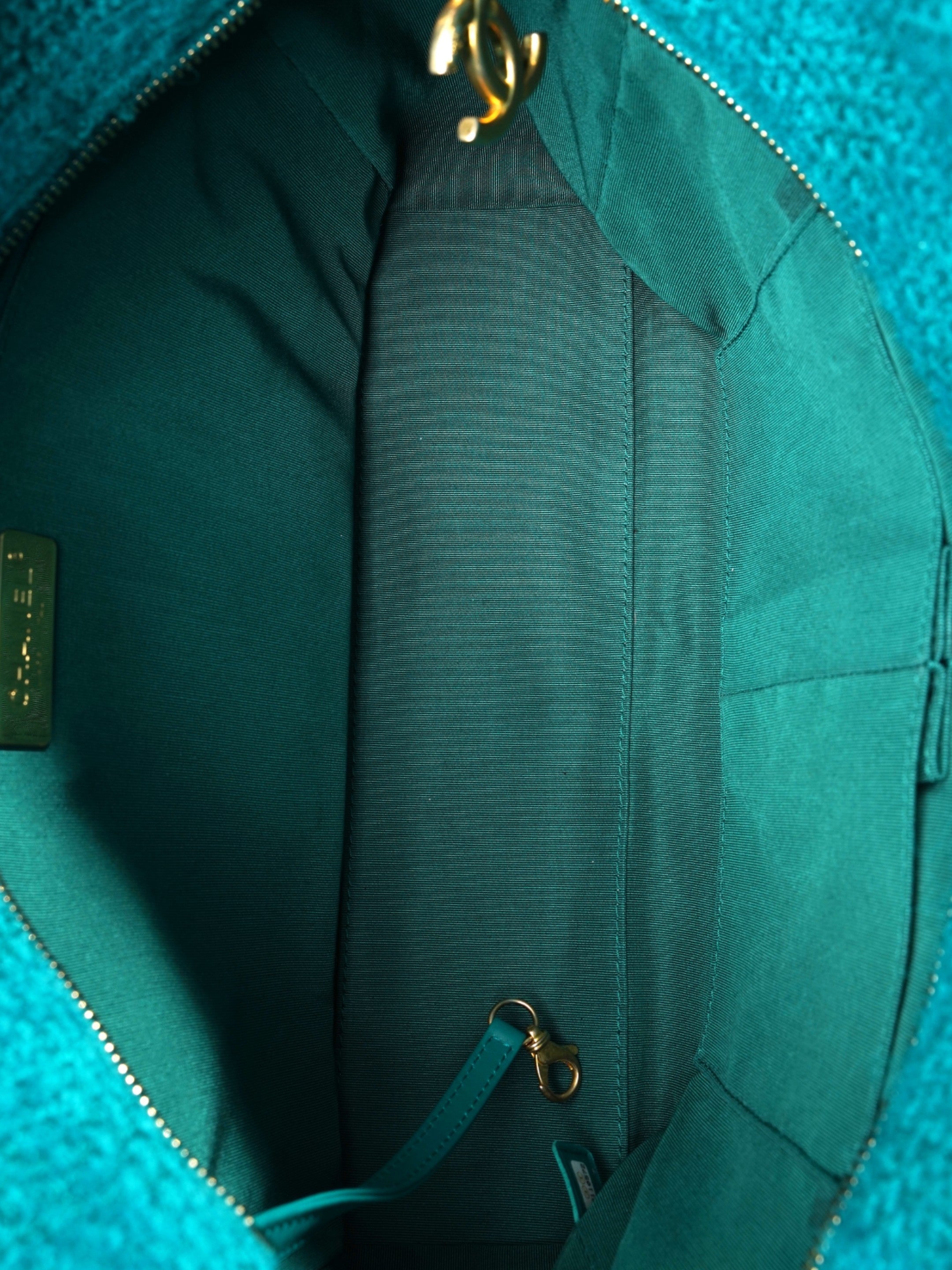 Chanel Shopper Tote Teal Green Tweed Medium