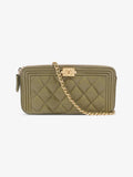 Chanel Double Zip Clutch On Chain Khaki Caviar Leather
