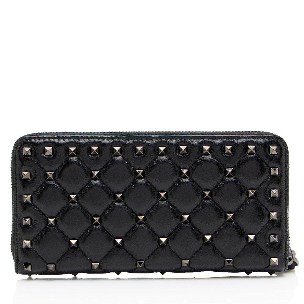 Valentino Calfskin Rockstud Spike Up Zip Wallet