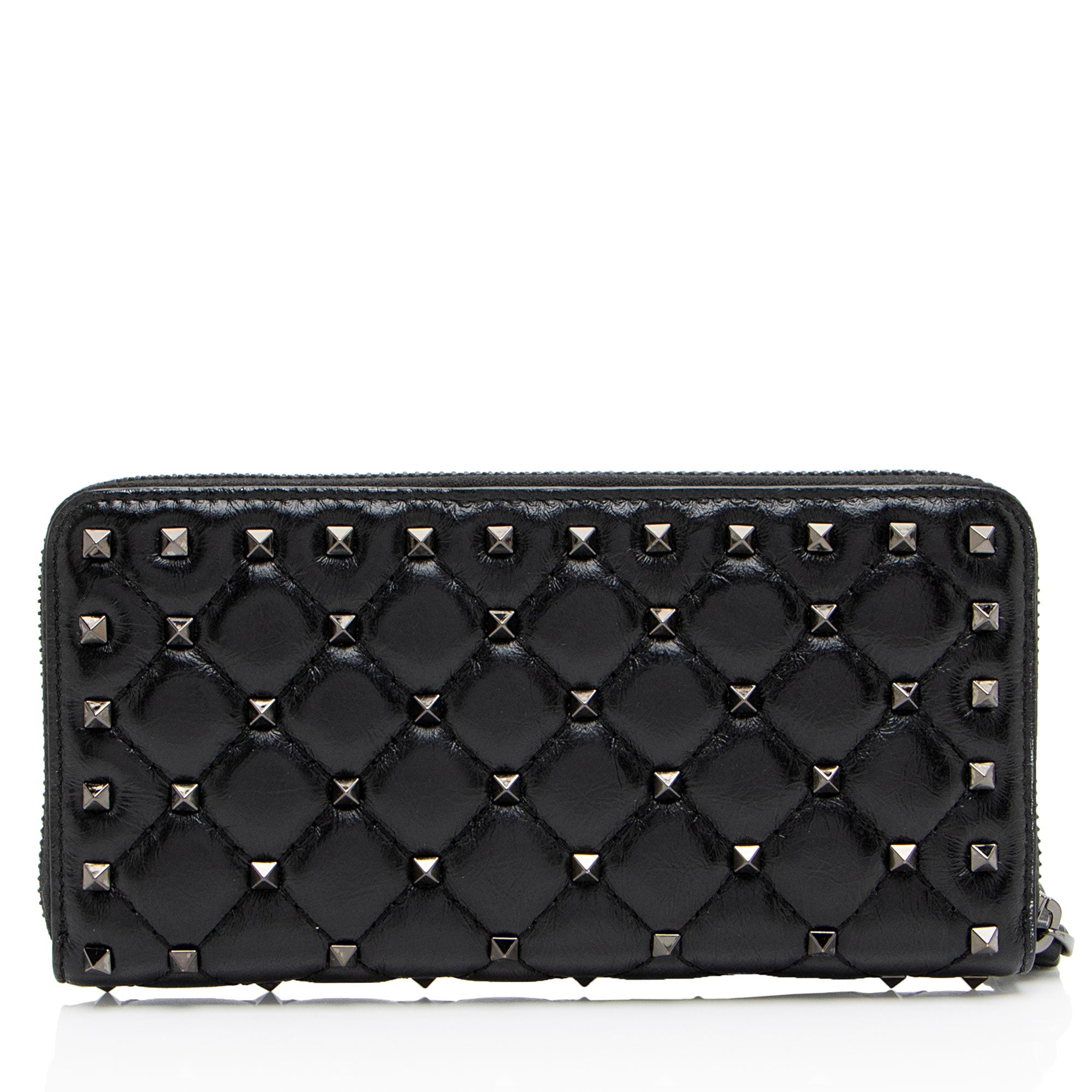 Valentino Calfskin Rockstud Spike Up Zip Wallet