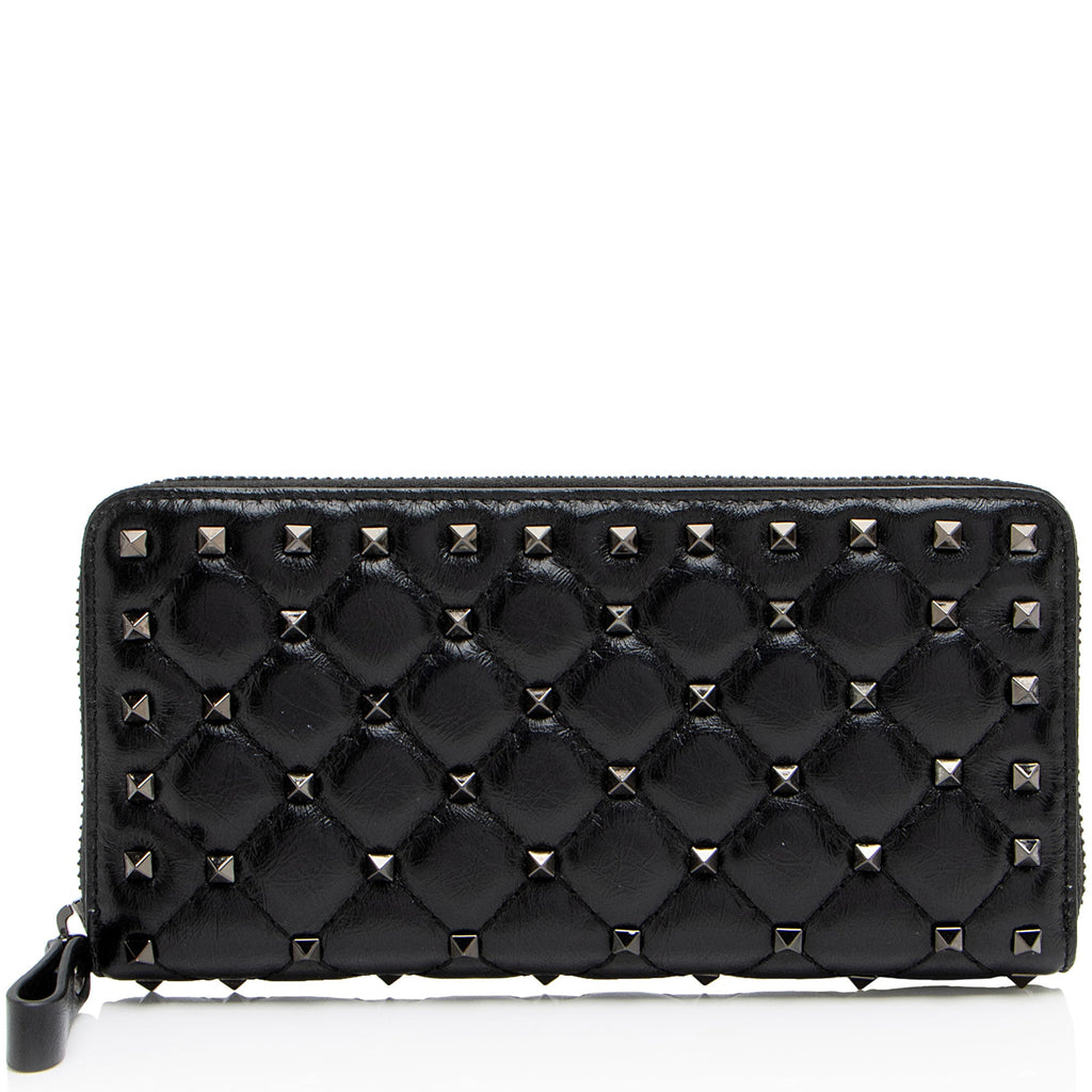 Valentino Calfskin Rockstud Spike Up Zip Wallet