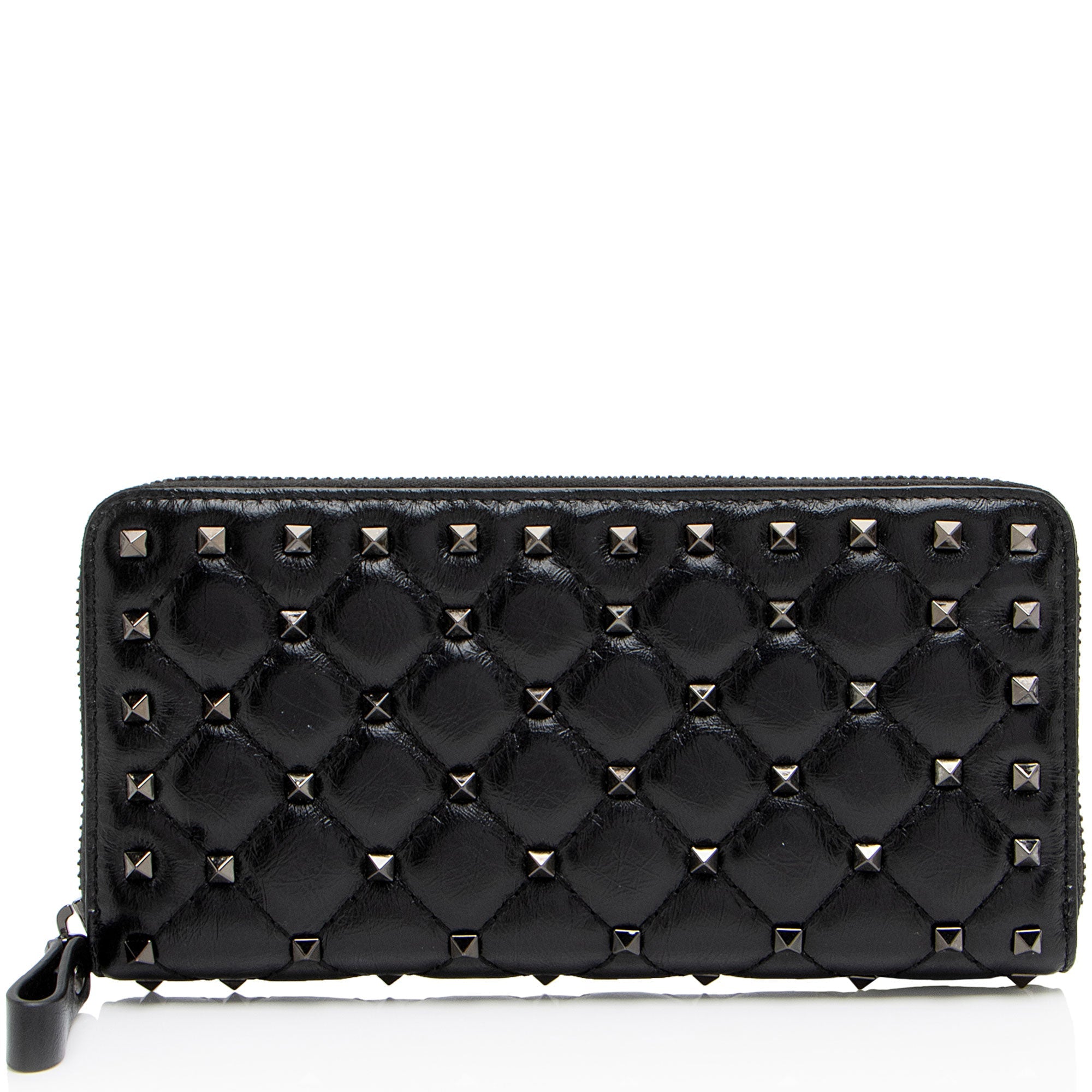 Valentino Calfskin Rockstud Spike Up Zip Wallet