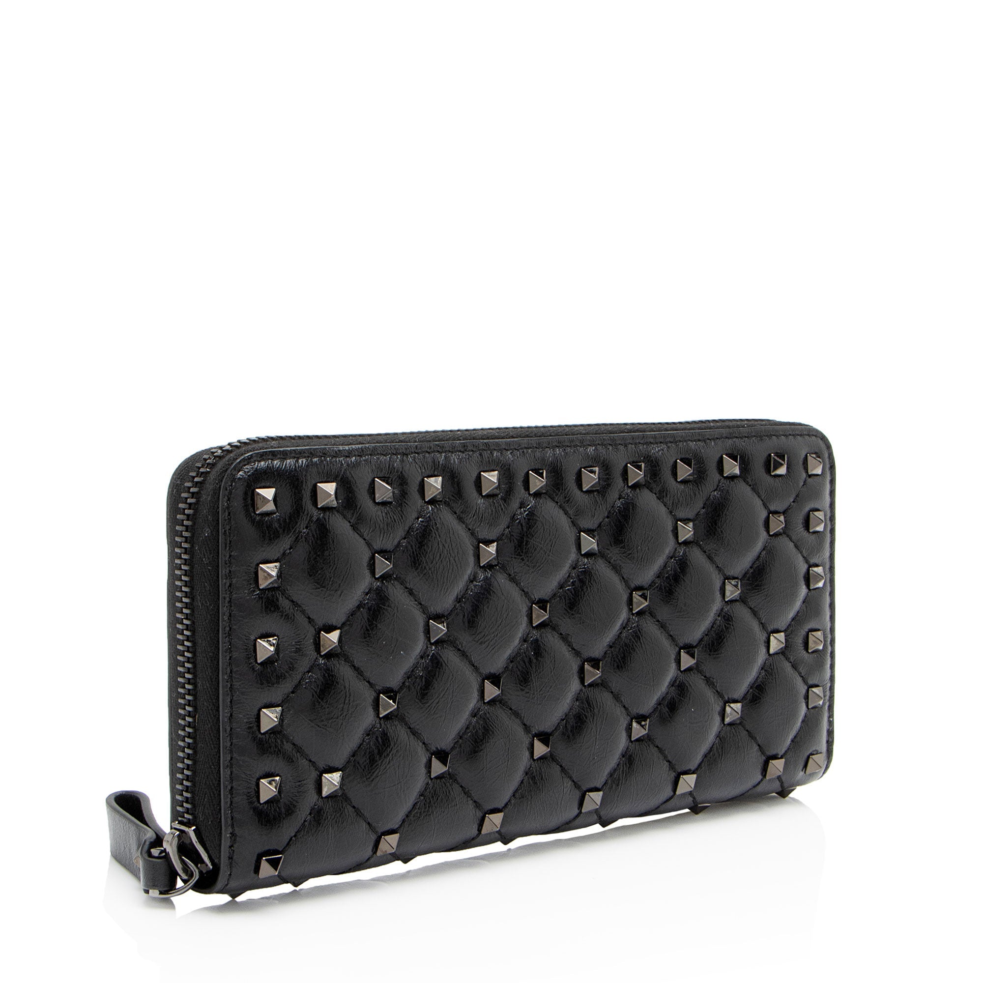 Valentino Calfskin Rockstud Spike Up Zip Wallet