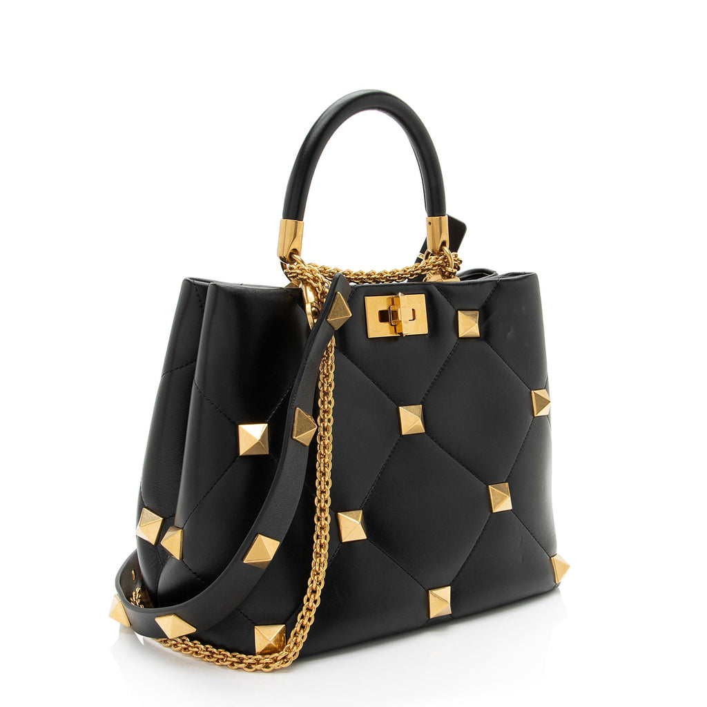 Valentino Calfskin Roman Stud The Handle Medium Top Handle