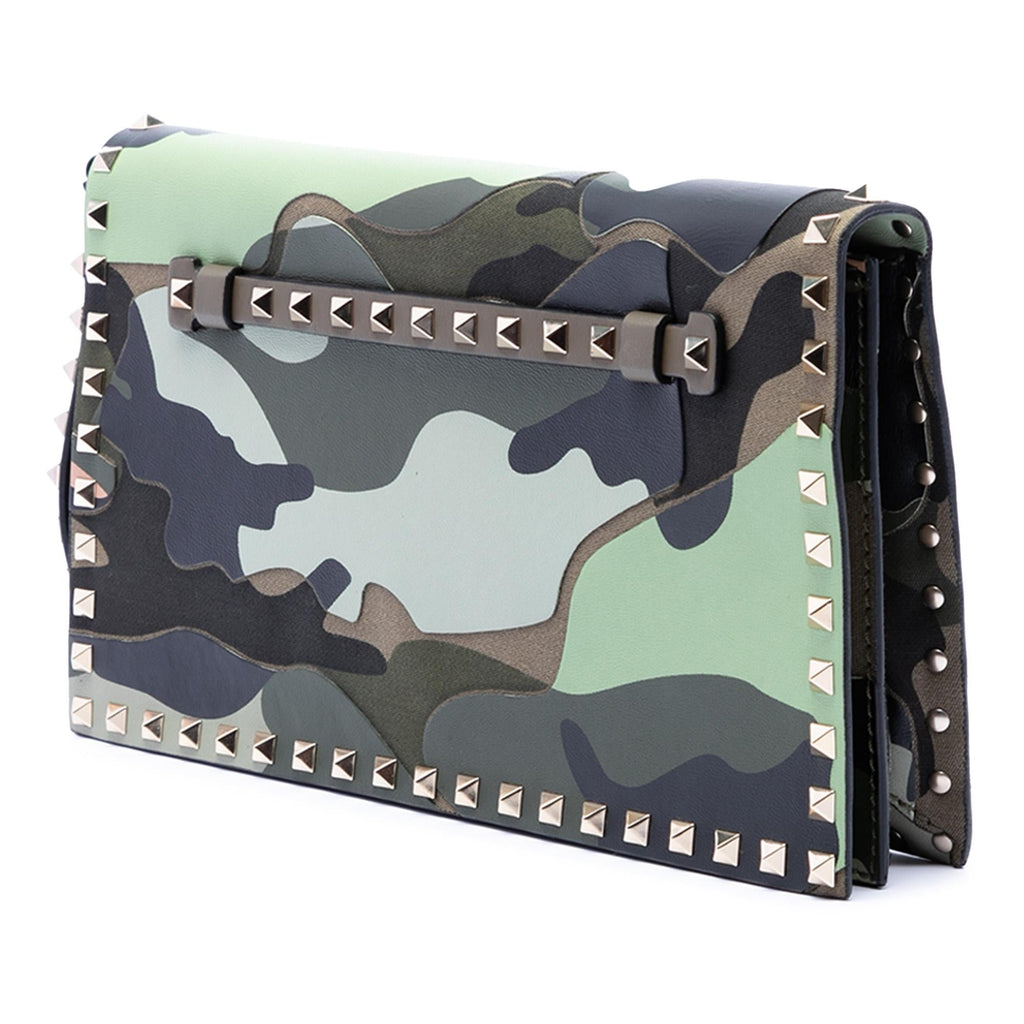 Valentino Canvas and Nappa Camouflage Rockstud Wristlet Clutch
