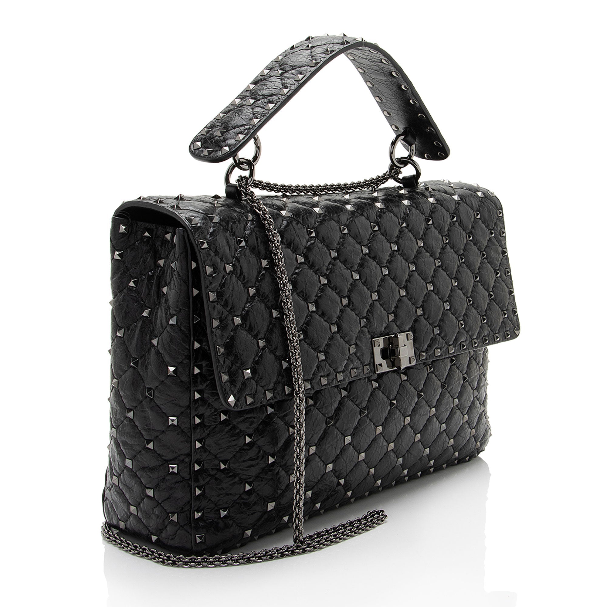 Valentino Crinkled Calfskin Rockstud Spike Up Maxi Shoulder Bag