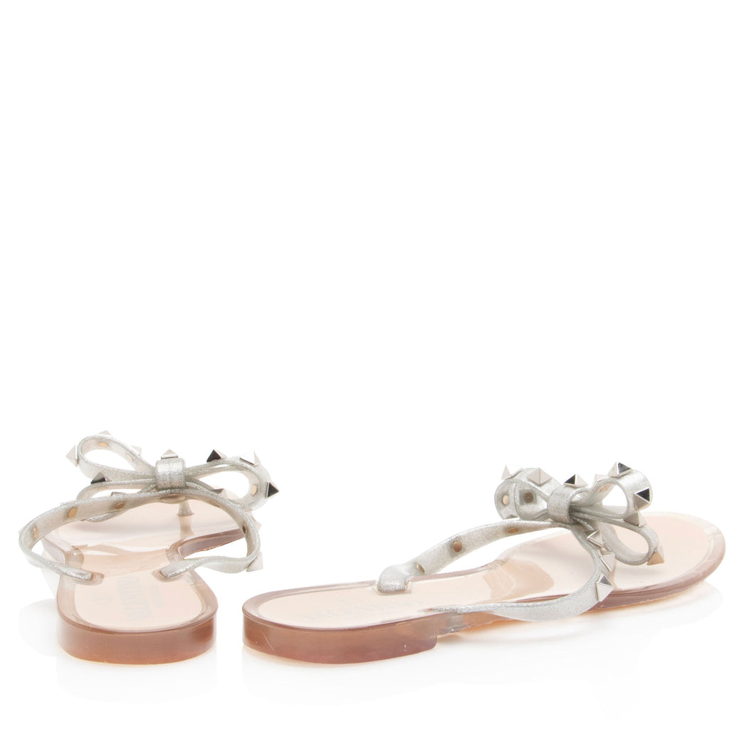 Valentino Glitter Rockstud Jelly Bow Sandals - Size 8 / 38