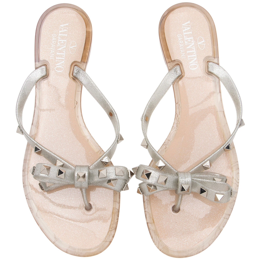 Valentino Glitter Rockstud Jelly Bow Sandals - Size 8 / 38