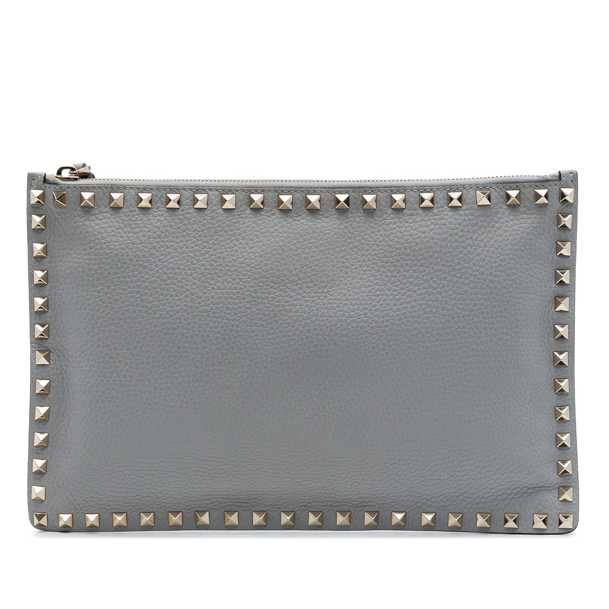 Valentino Grained Calfskin Rockstud Zip Clutch
