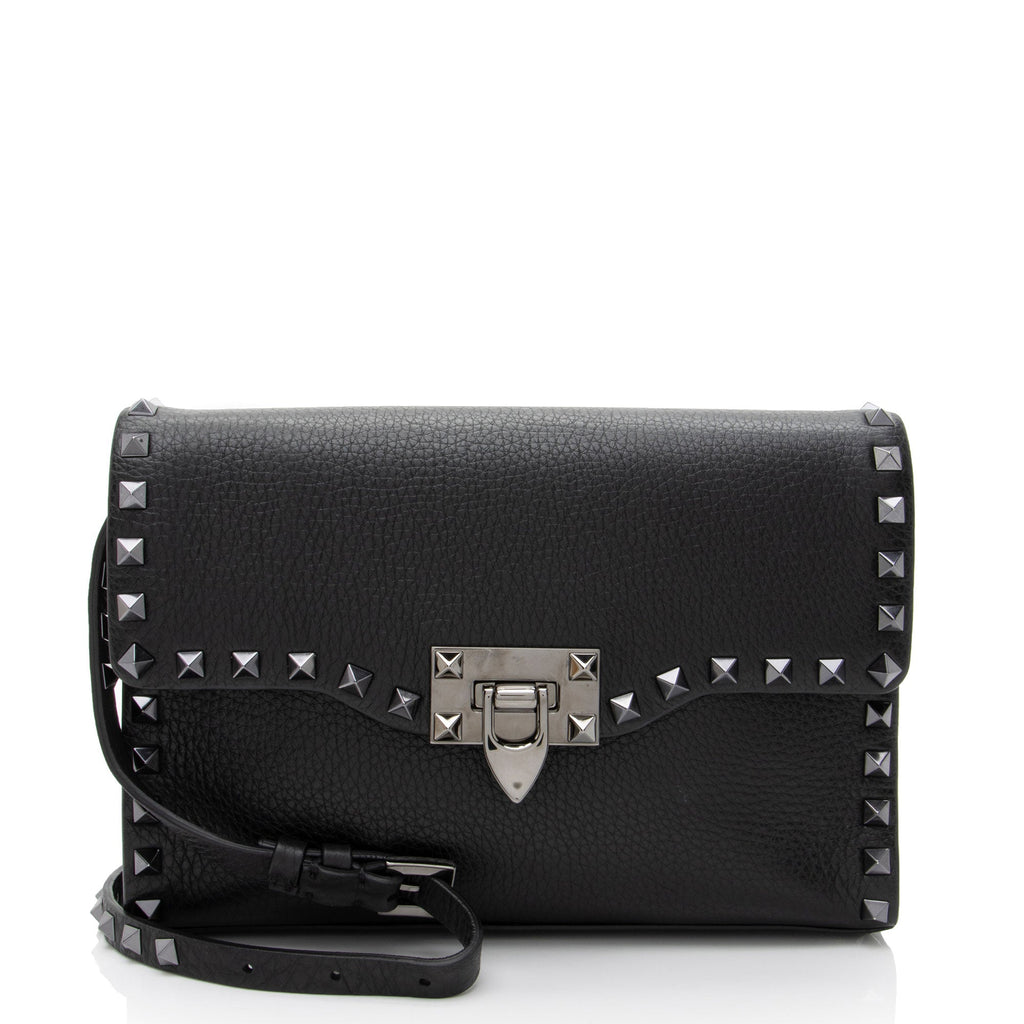 Valentino Grainy Calfskin Rockstud Flip Lock Flap Small Crossbody
