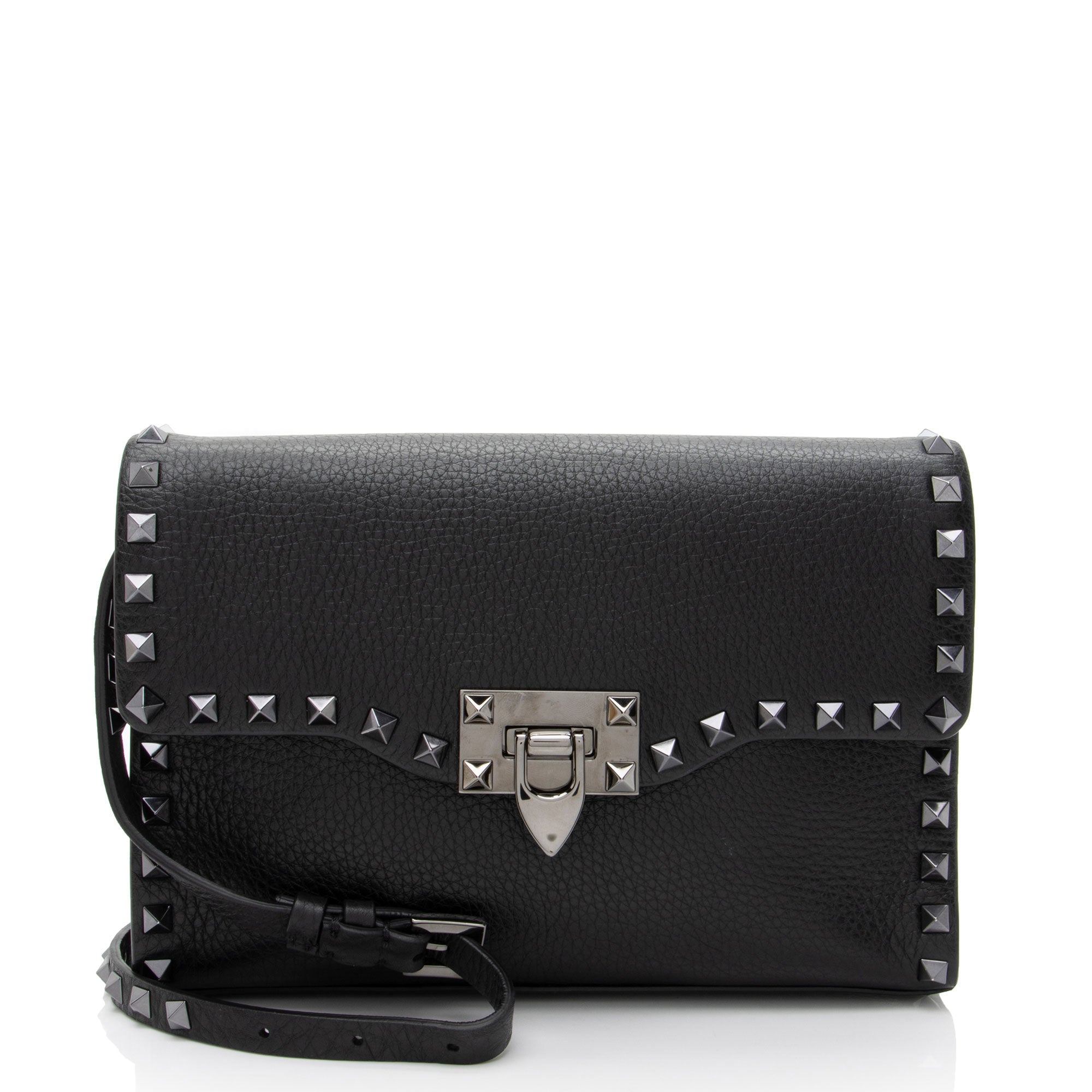 Valentino Grainy Calfskin Rockstud Flip Lock Flap Small Crossbody