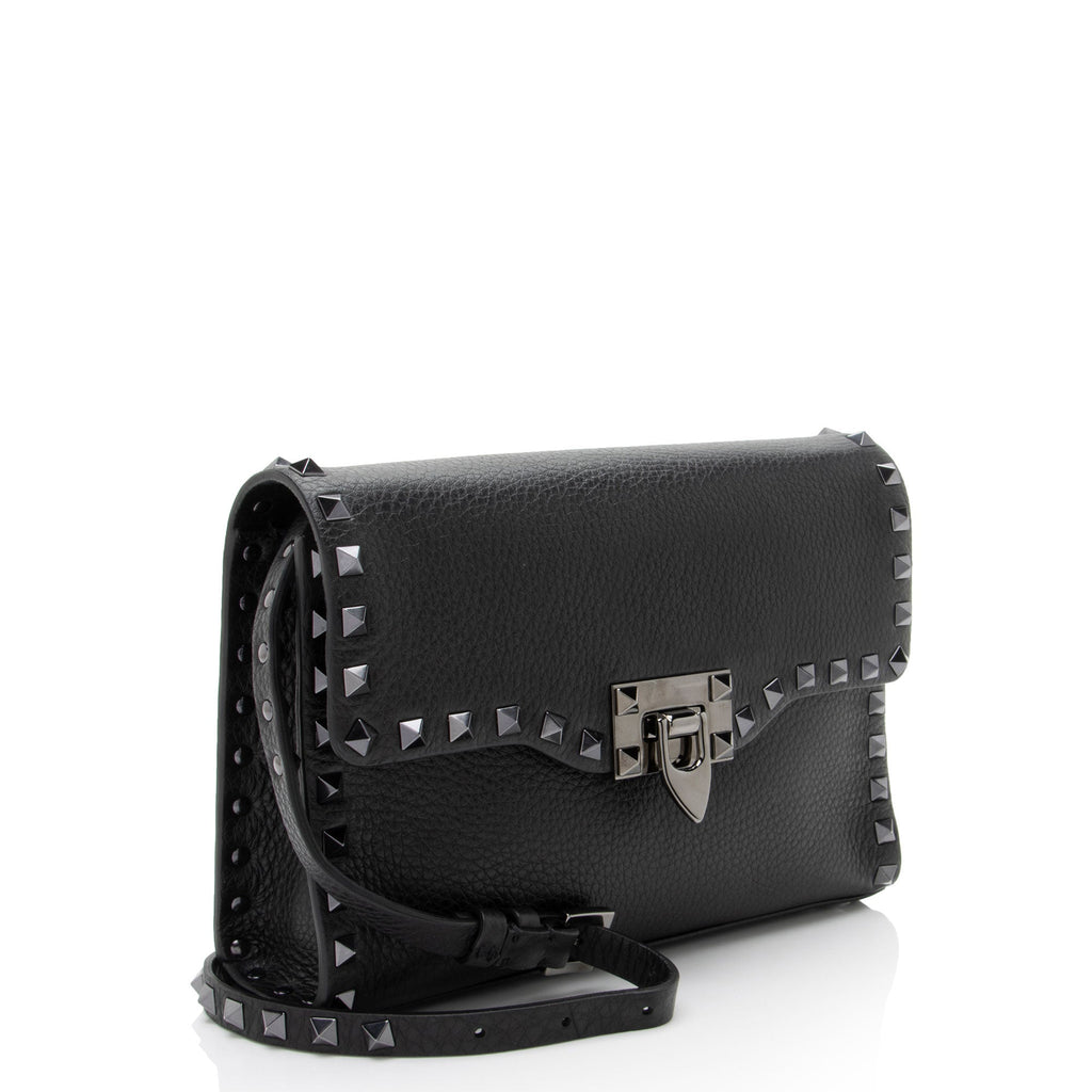 Valentino Grainy Calfskin Rockstud Flip Lock Flap Small Crossbody